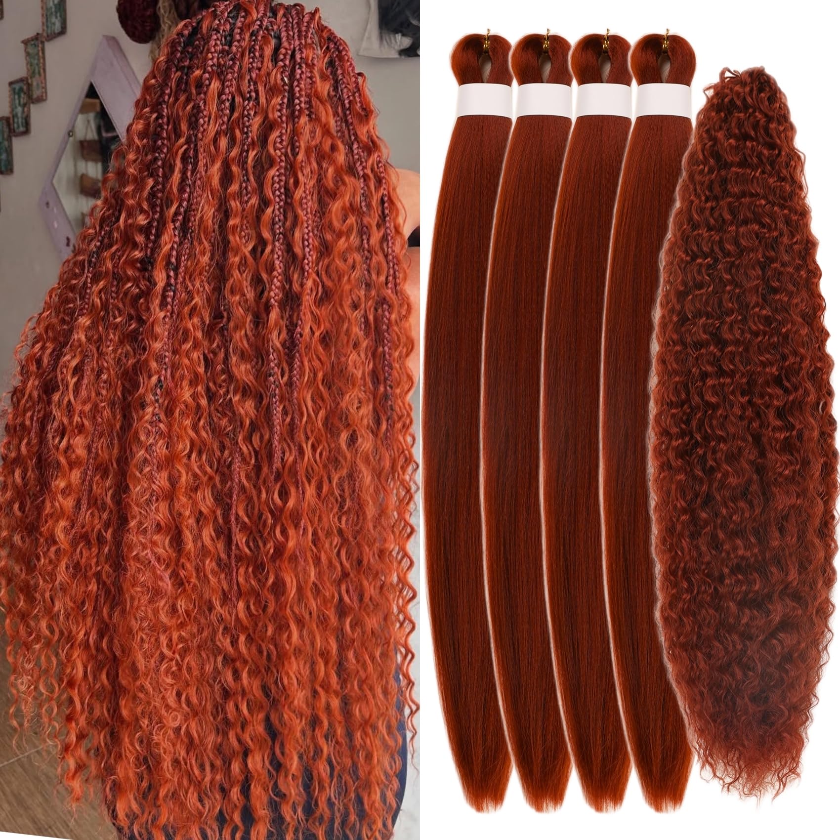 Capelli per Trecce Ginger Pre-Stirati per Trecce Boho Sintetici Colorati 350 Deep Wave Capelli per Trecce Boho per Intrecciare