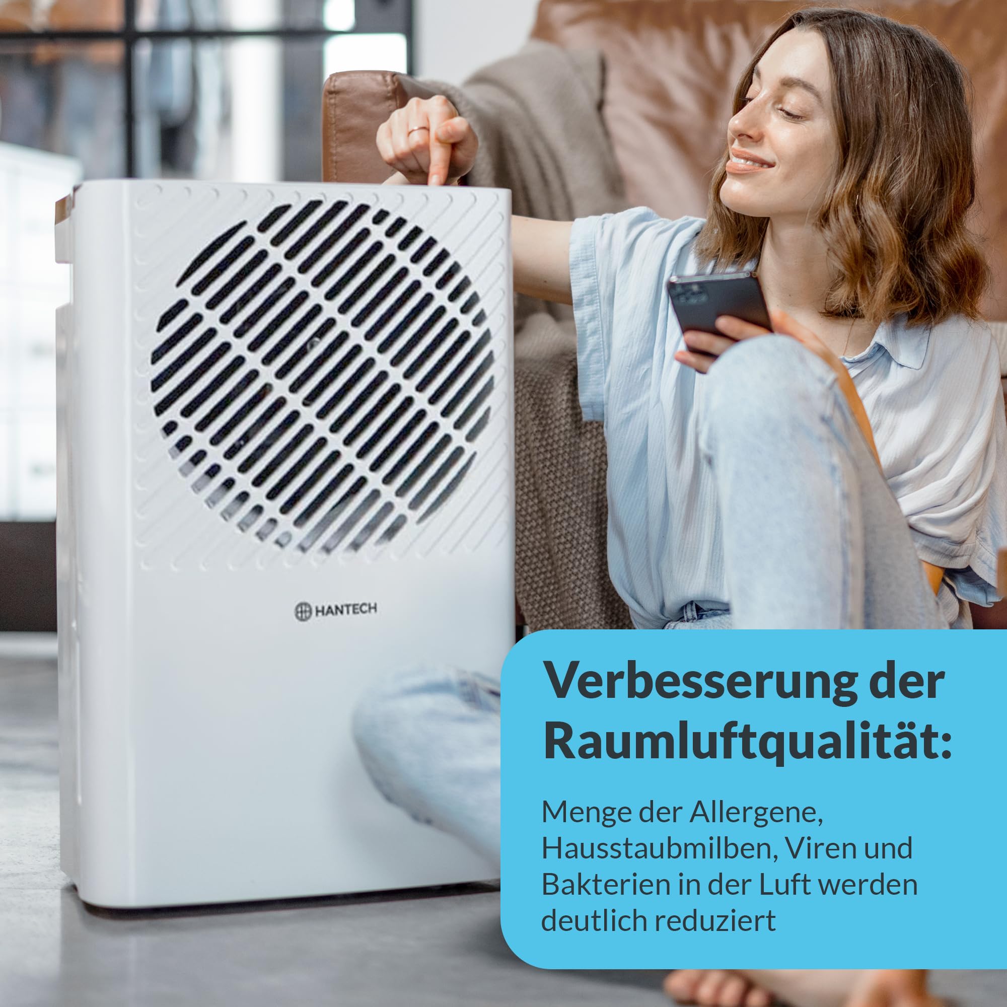 HANTECH Luftentfeuchter 10L/Tag Elektrisch, leise, gegen Schimmel inkl. Timer und Wassertank - Dauermodus möglich, schnelle Wäschetrocknung für Keller, Badezimmer, Wohn- und Schlafbereich
