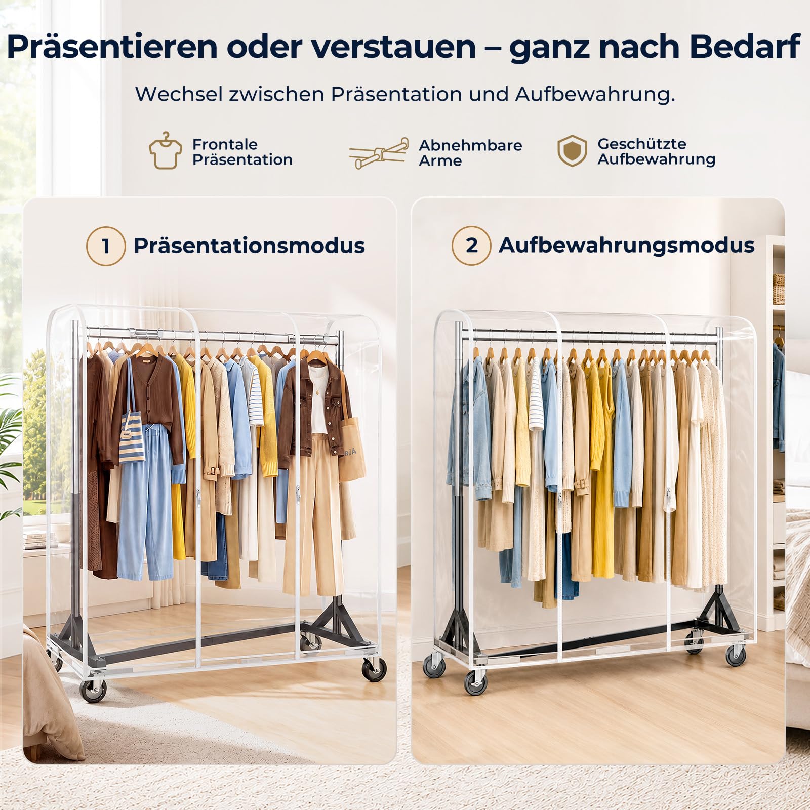 HOKEEPER Z-Basis Kleiderständer doppelseitig 160cm mit Abdeckung
