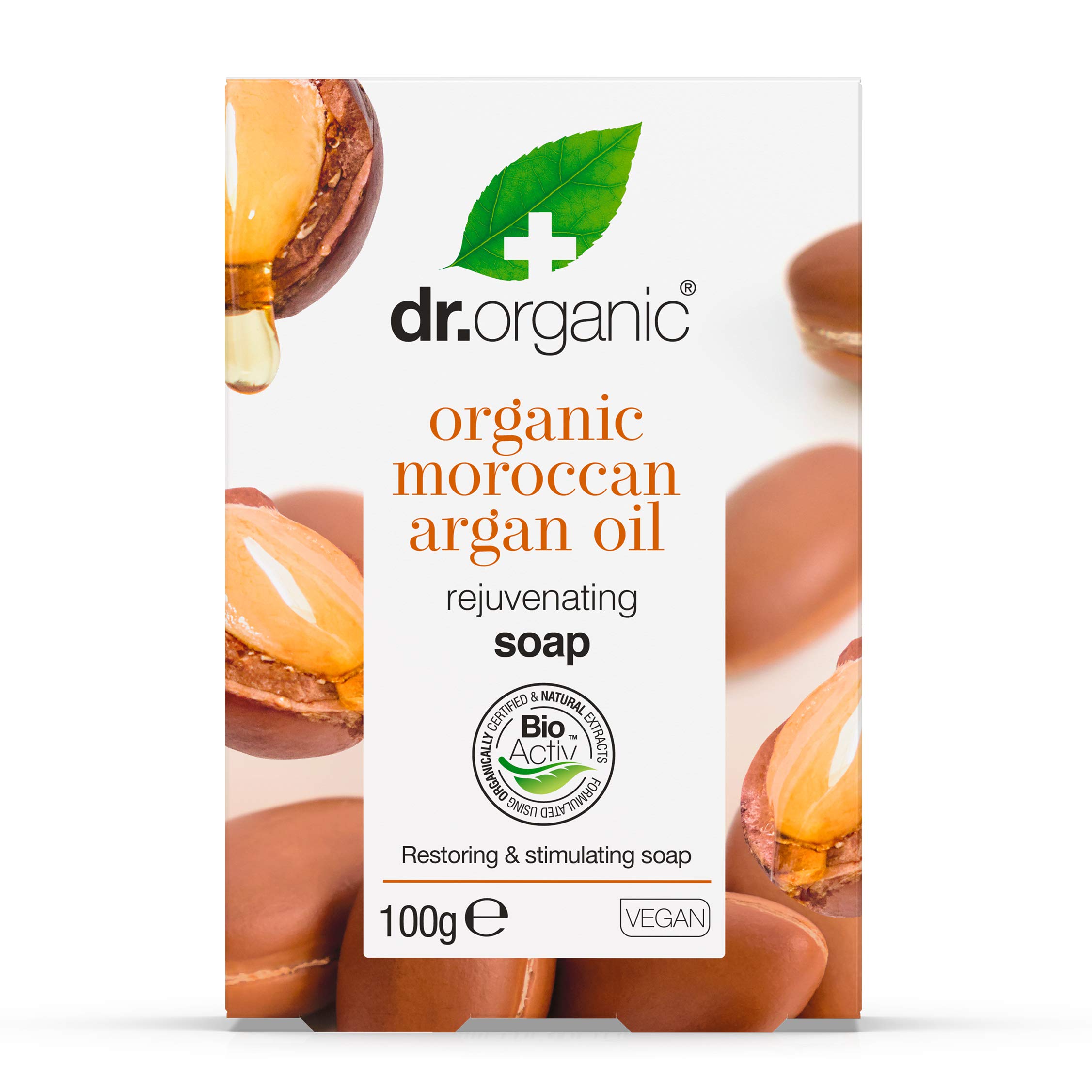 Dr Organic Moroccan Argan Oil Soap Bar, Natural, Vegetarian, Cruelty Free, Paraben & SLS Free, Recyclable Packaging, 100g