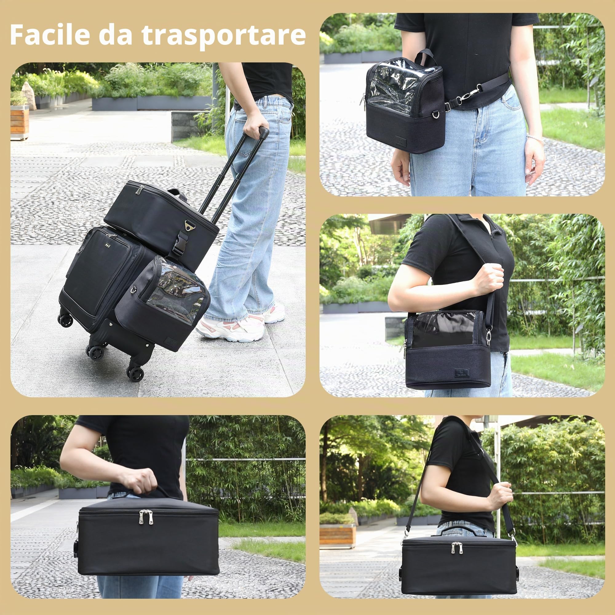 Valigetta cosmetica 4 in 1, trolley professionale per cosmetici, grande beauty case con ruote, valigetta da parrucchiere, multifunzione per trucchi e tatuaggi