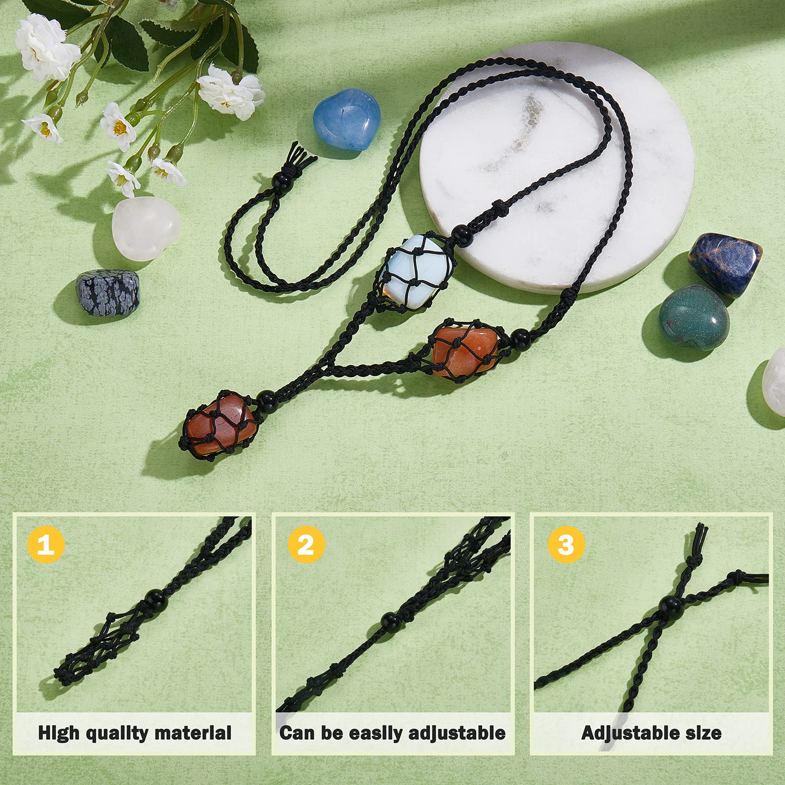 2 Colliers Porte-pierres Avec Cordon Coton Ciré - Pendentif Vide Réglable Pour Bijoux DIY - Homme Et Femme - 5