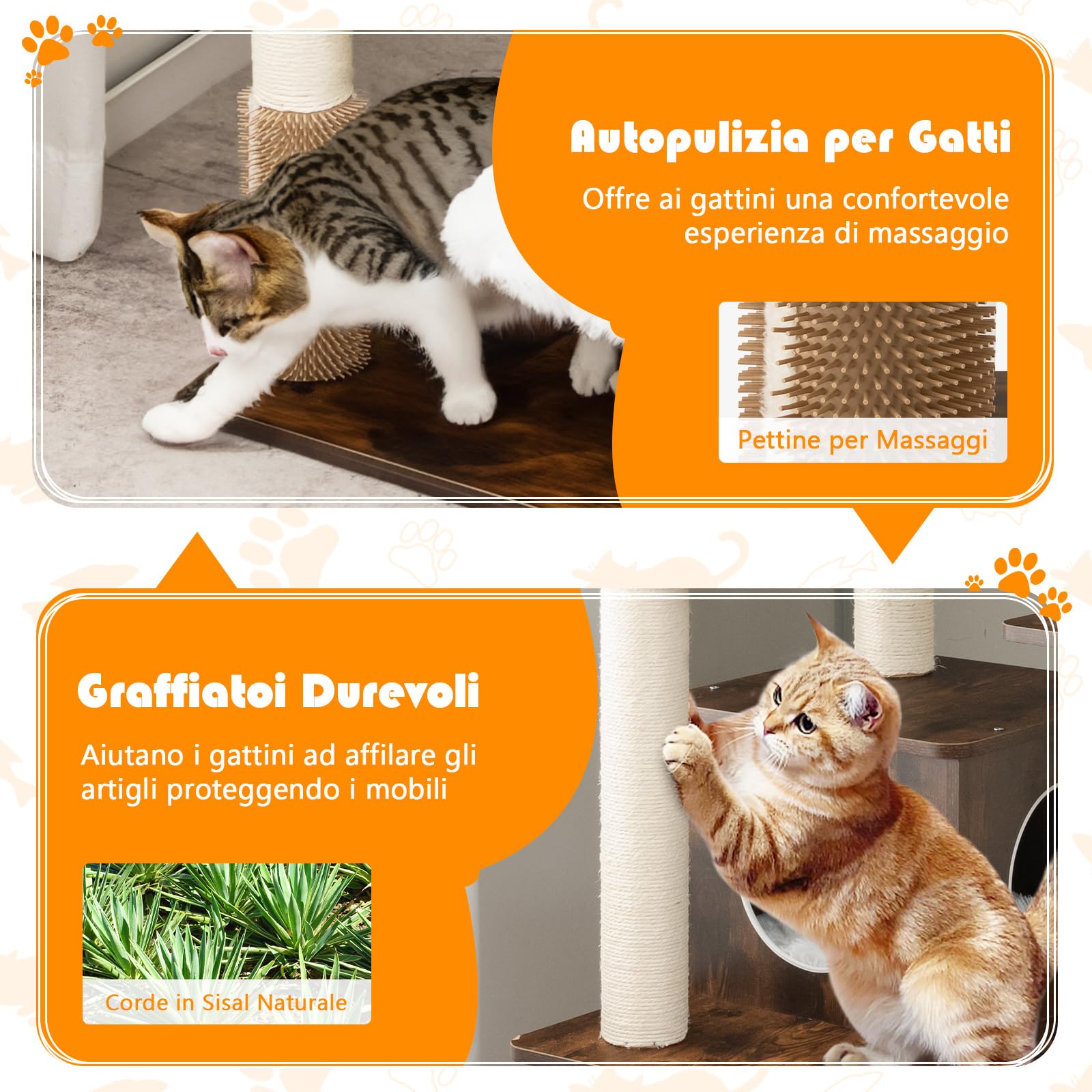 COSTWAY Tiragraffi per Gatti Adulti Con Cuccia, Piattaforma, Cuscini e Albero Alto in Legno - 60 x 60 x 160 cm
