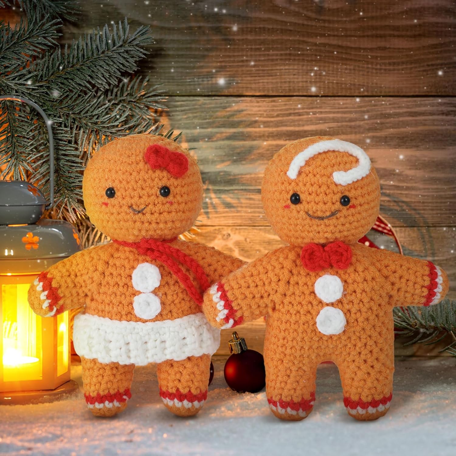 2個 かぎ針編み ジンジャーブレッドマン クリスマスオーナメント 6インチ クリスマス ジンジャー ブレッドマン 人形 友人へのギフ