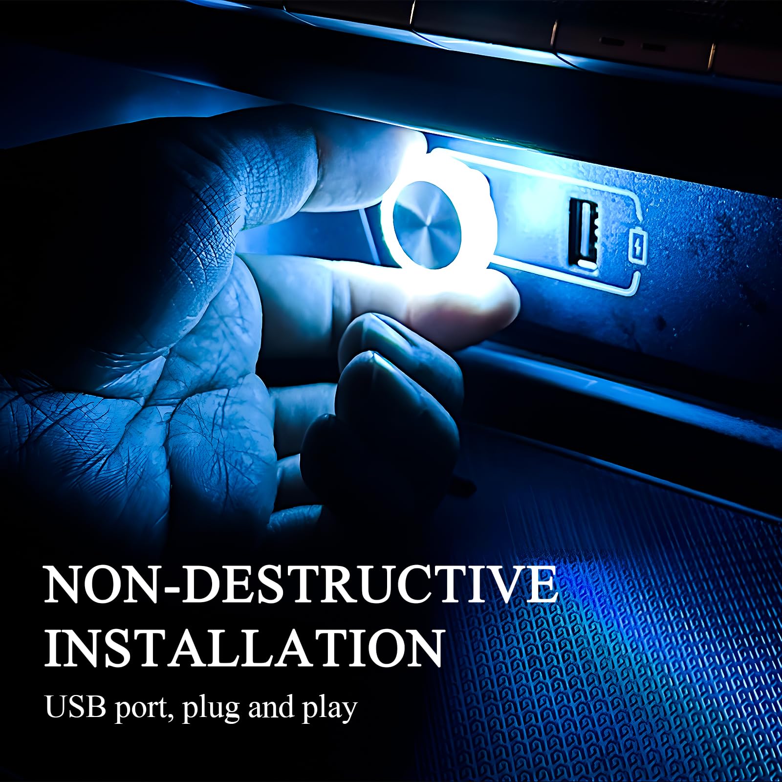 Hovom 4PCS USB LED Car Interior Atmosphere Lamp, Portable Mini Car LED Night Light Decoration, Plug-in USB Automotive Ambient Lighting Kit, Universal for Cars SUVs Trucks RVs (Ice Blue)