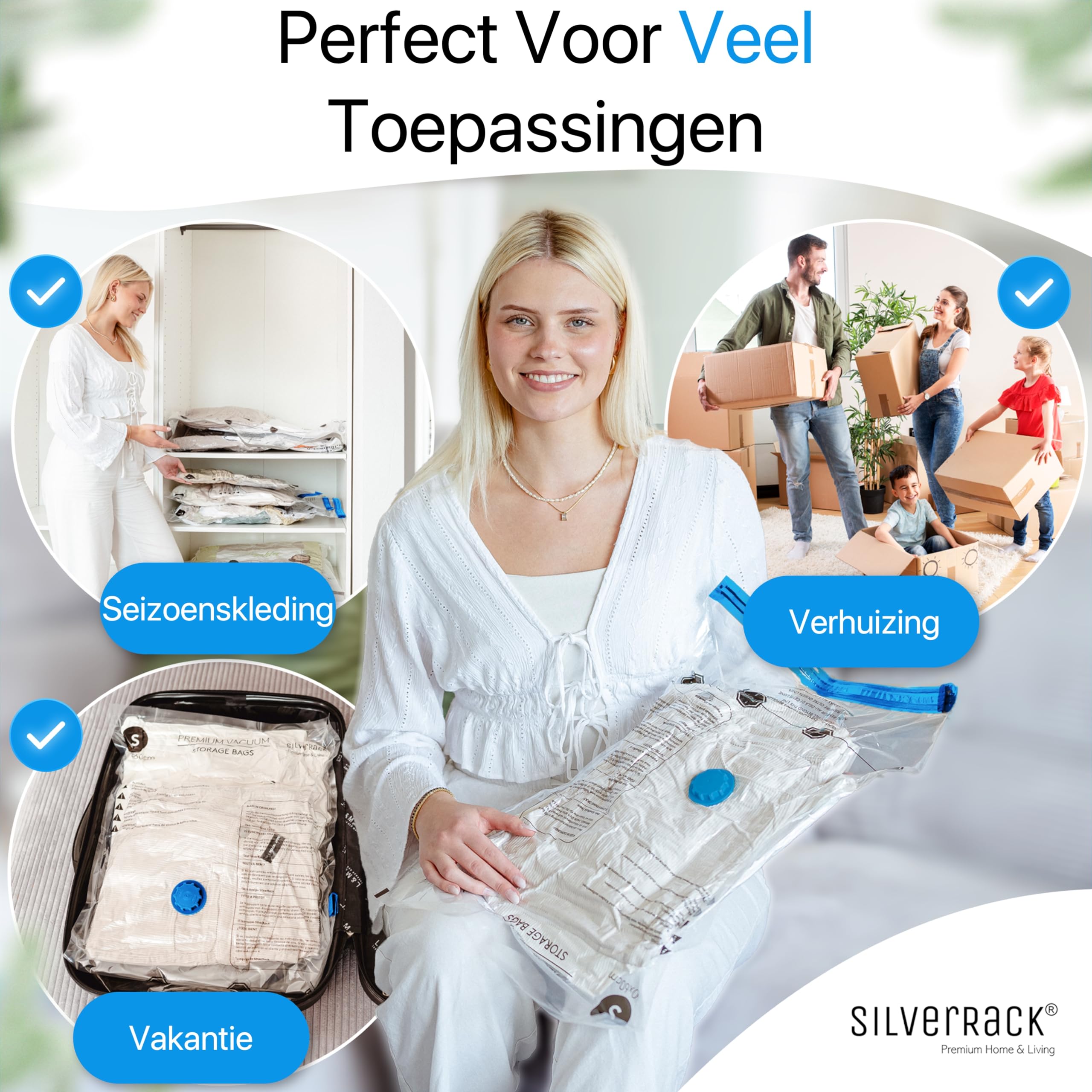 Vacuümzakken set met 14 vacuümzakken 1 pomp, compressiezak voor