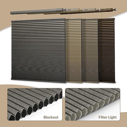 Miniatura 6 de Boolegon Persianas celulares sin herramientas, sin taladro, de arriba hacia abajo, con textura de lino, persianas opacas para ventanas interiores,