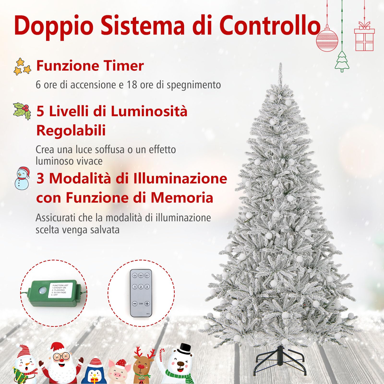 RELAX4LIFE Árbol de Navidad Nevado con 250/350 Luces LED Blancas Cálidas, 3 Modos de Iluminación, 637/905 Ramas, Control Remoto, Árbol de Navidad Plegable para Hogar, Oficina, Fiesta (210 cm)