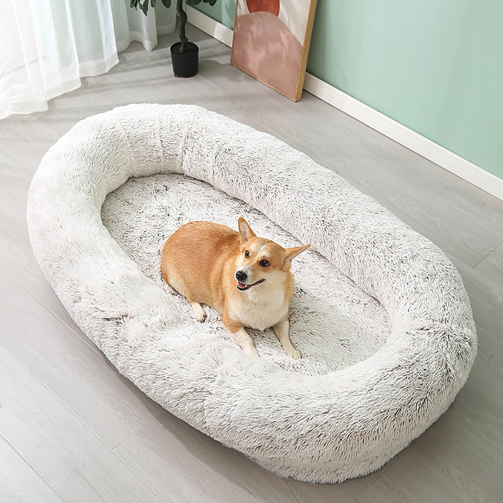 Human Dog Bed, Extra Large Waterproof Washable Giant BeanBag for Ultimate Comfort, Faux Fur Fluffy Pet Lounger