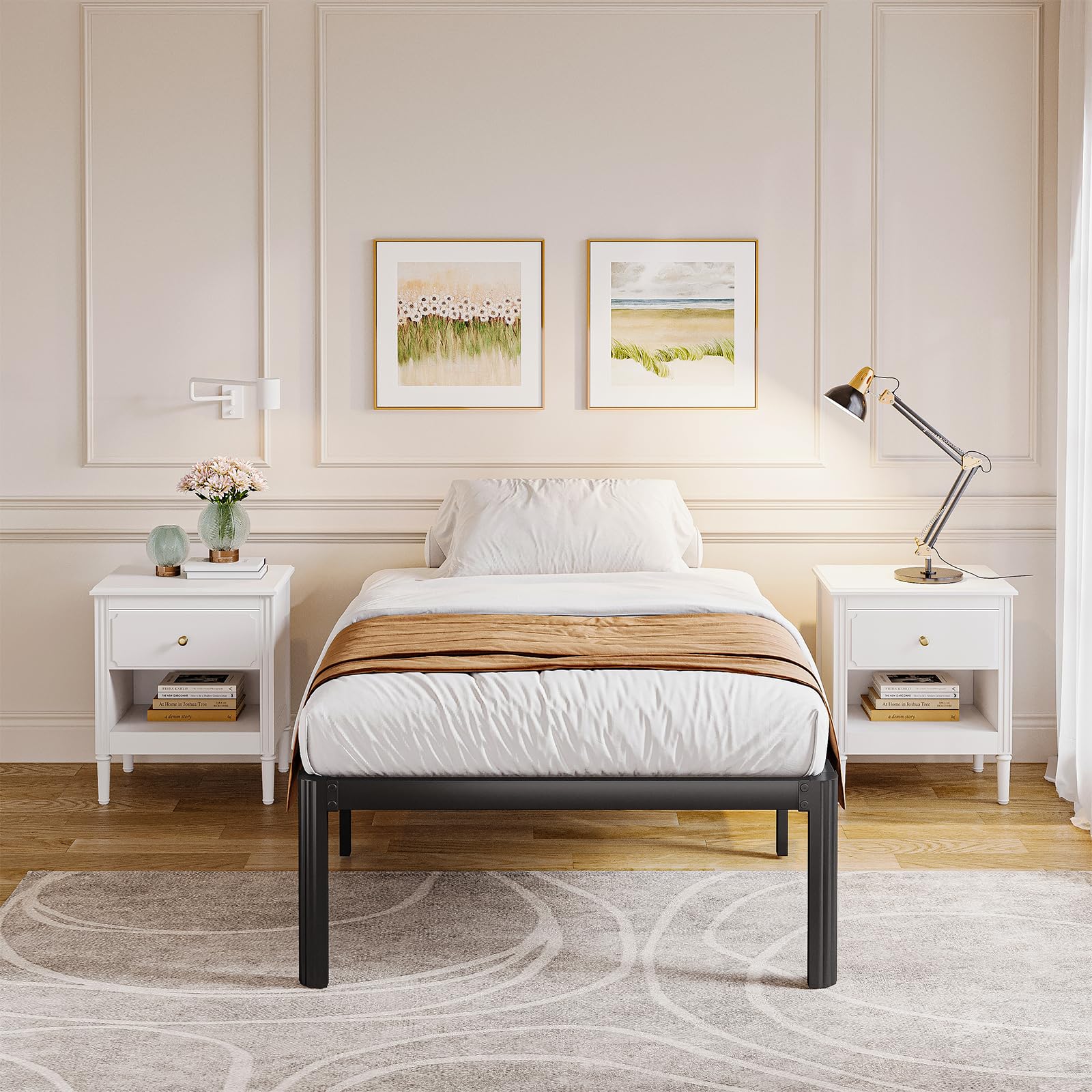 Bed Frame Twin, 18 Inch High Metal Platform Bed with Round Corner Leg, No Box Spring Needed, Heavy Duty Noise-Free Bed Base, Easy Assembly, Black