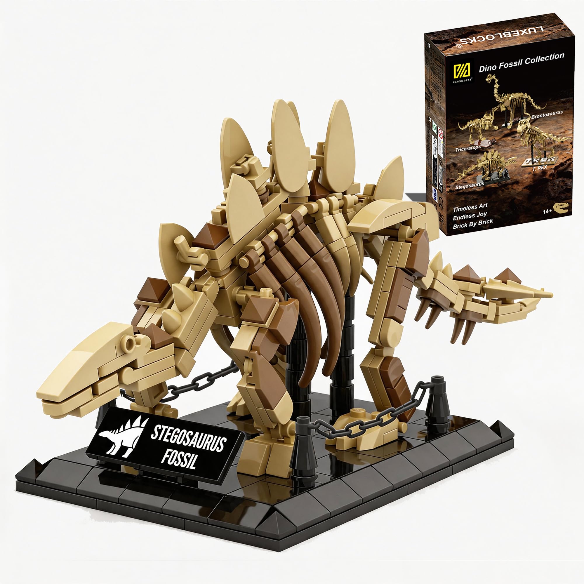 LUXEBLOCKS Stegosaurus Skeleton Building Set for Adults – 314Pcs Dinosaur Fossil Model with Poseable Joints, Museum-Quality Display Piece, Jurassic Era Collectible for Paleontology Enthusiasts