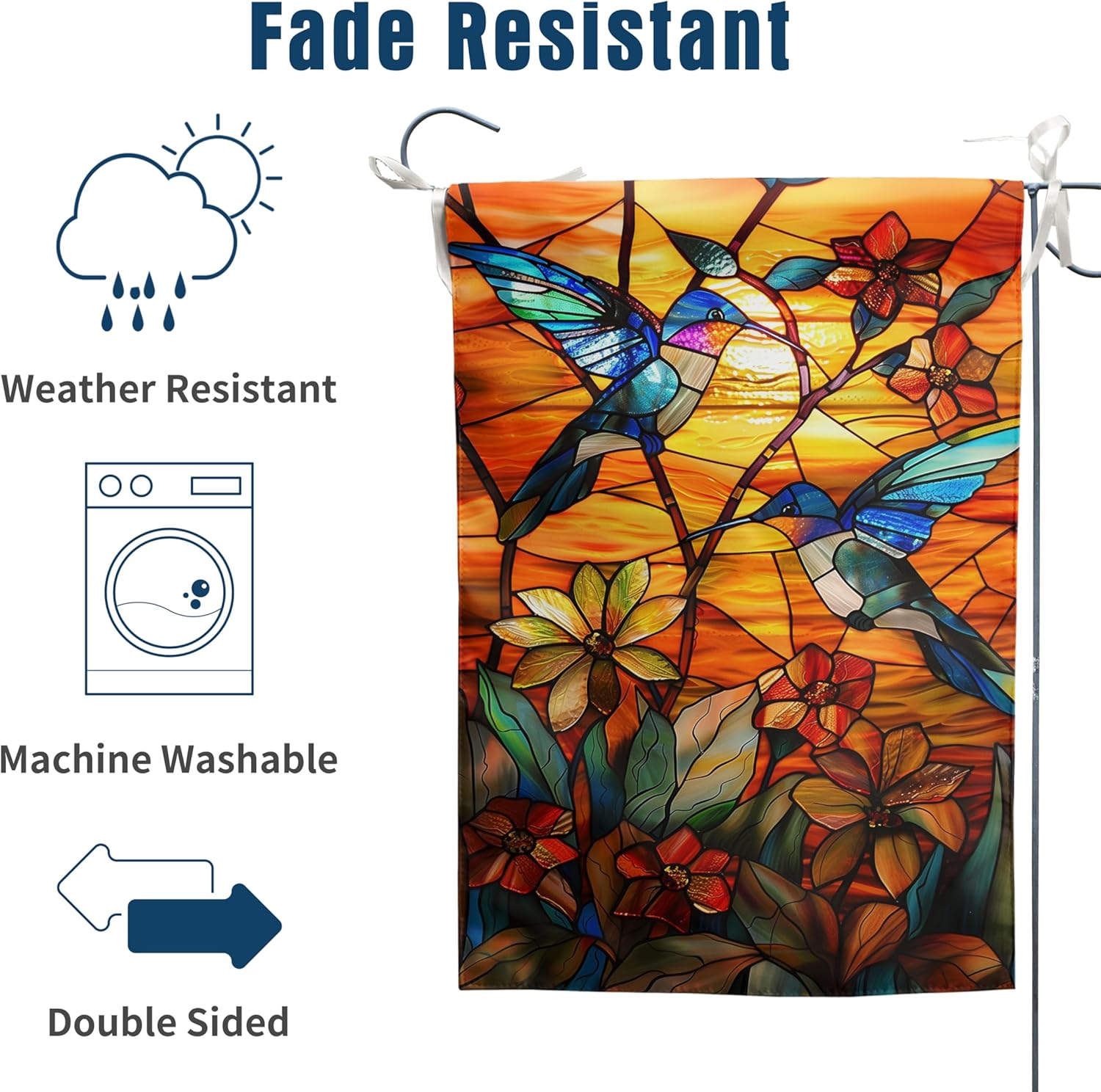 Stained Glass Hummingbird Garden Flag Spring Summer House Flag Fall Floral Decorative Yard Flags for Outside 28x40 Double Sided Large Seasonal Lawn Flags Rustic Outdoor Decor - Image 4