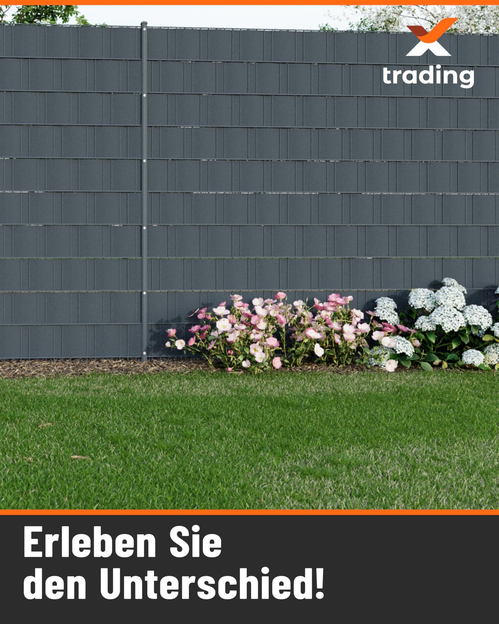 X-trading PP Sichtschutzstreifen für Doppelstabmatten-Zaun (35 m x 19 cm Rolle) Anthrazit – RAL7016 – Lederoptik – Qualität Made in Germany, einfache Montage ohne Clips & Werkzeug