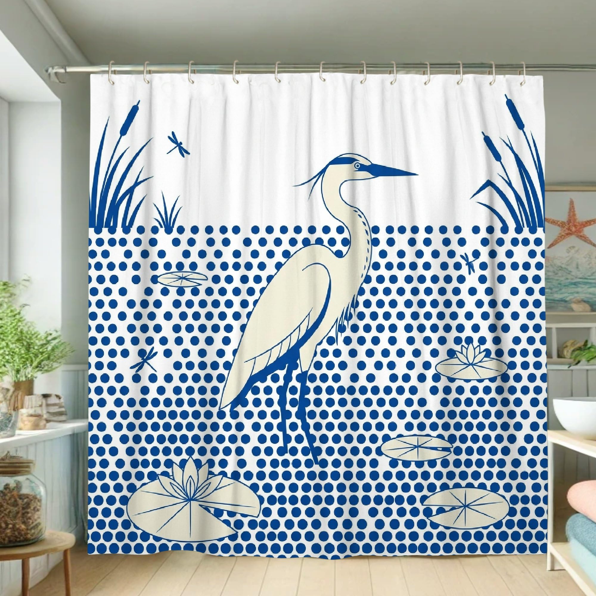 Rideau de douche héron en polyester imperméable bleu d'été pour salle de bain 183x183 cm