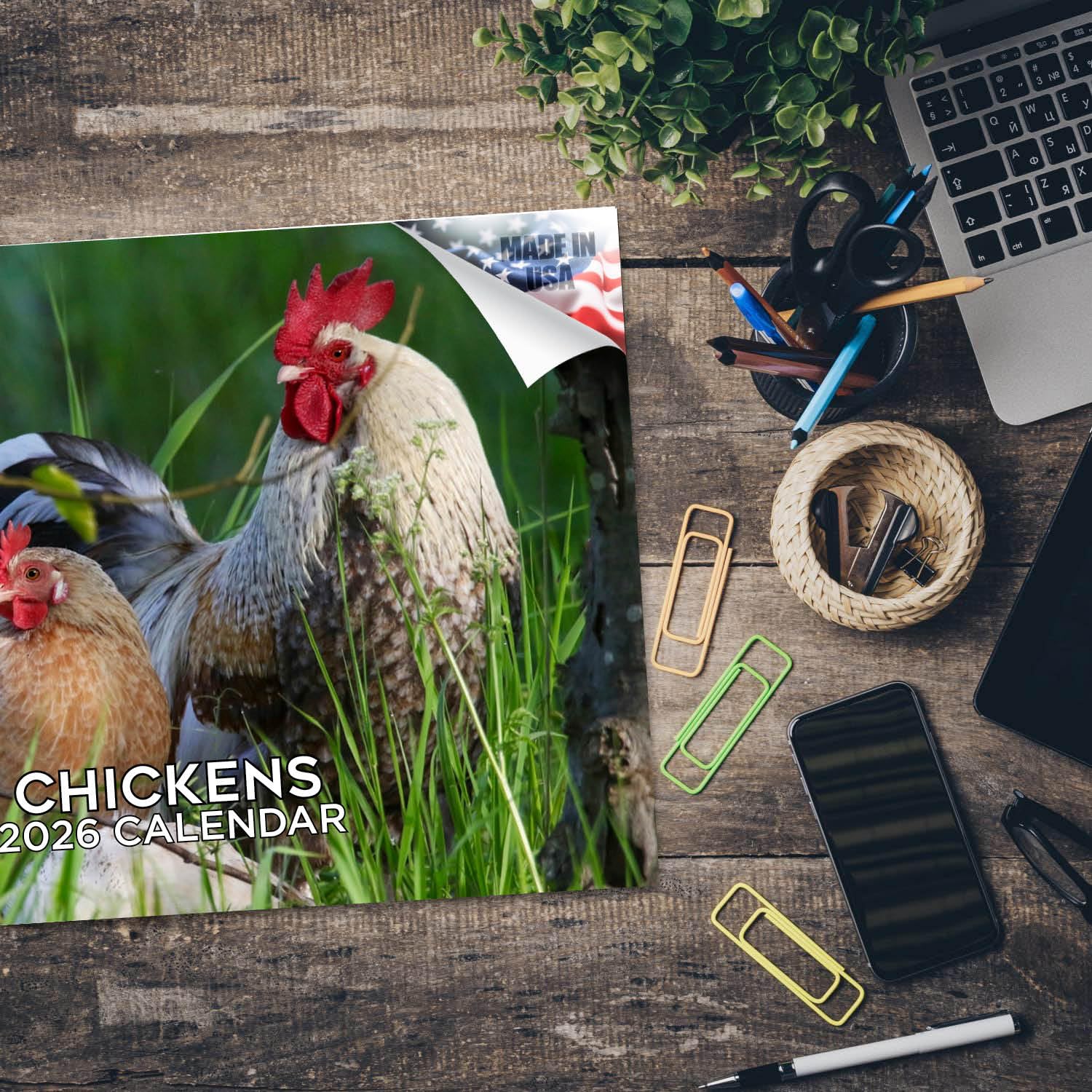 Calendario 2024 2025 de pollos – Bonito calendario mensual de pared de animales de granja – 12 x 18 pulgadas abierto – Papel grueso que no se corre – Regalo – Planificador académico para profesores,