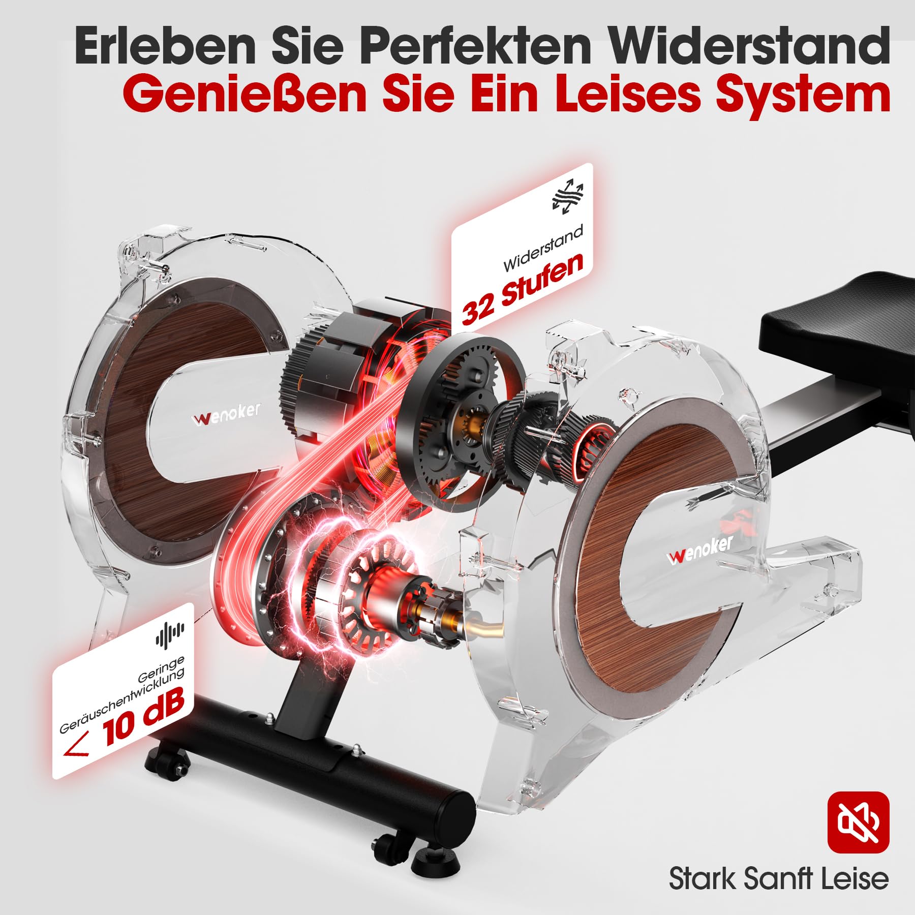 [2026 Neu] Wenoker Magnet Rudergerät für Zuhause mit 16/32 Stufen Widerstand, 160 kg Belastbarkeit, LCD-Monitor intelligenter Drehknopf, APP-gesteuert, Indoor-Cardio-Training für Home-Gym