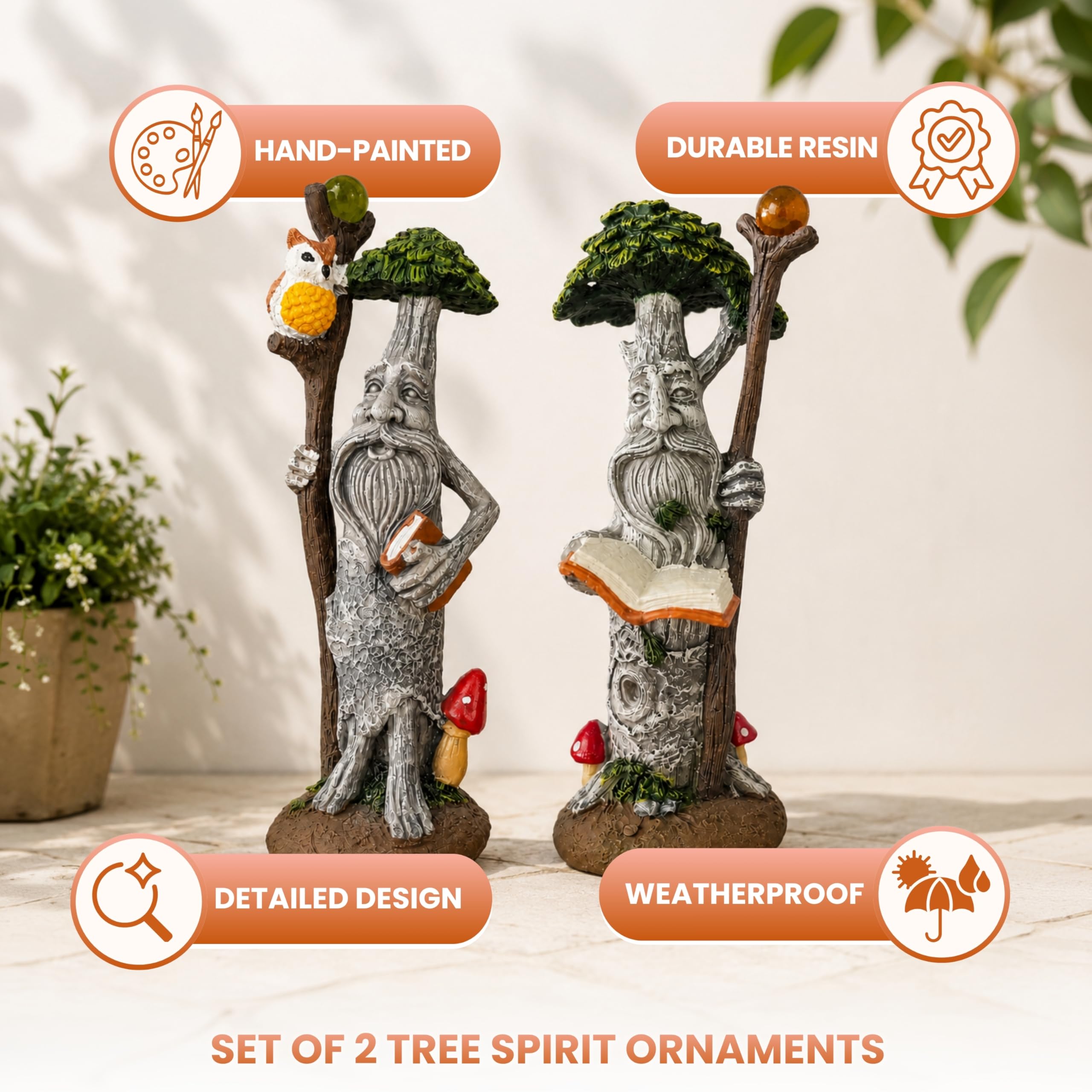 Garden Mile Set di 2 ornamenti da giardino in resina per fata da giardino, ornamento da giardino, per albero e uomo, coppia di statuette da giardino a prova d'acqua, piccoli gnomi per esterni
