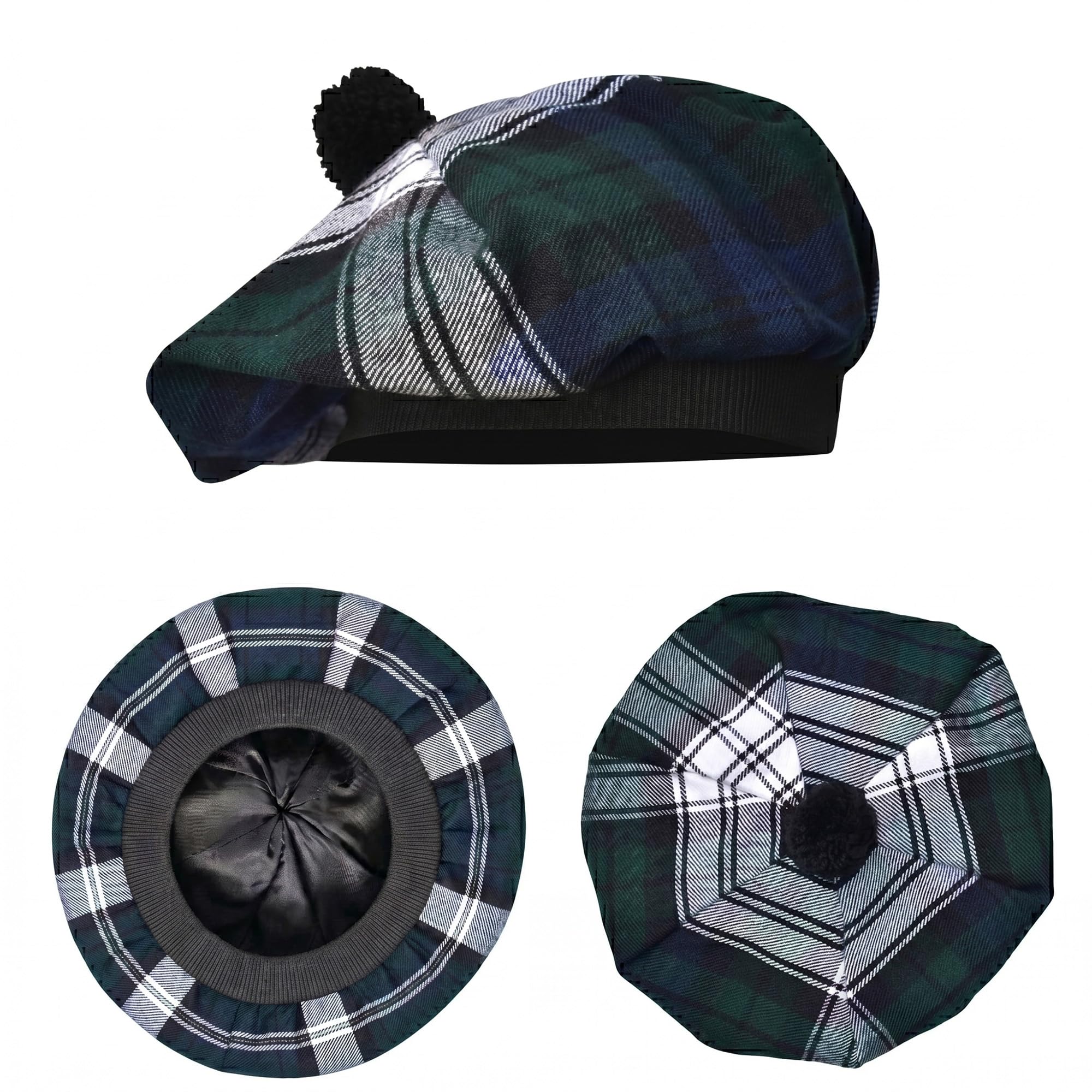 H Highland Redstone Unisex Black Watch Dress Scottish Hat Tam O Shanter Scottish Bonnet Tartan Hat Acrylic Wool With Pompom (Uk, Alpha, One Size, )