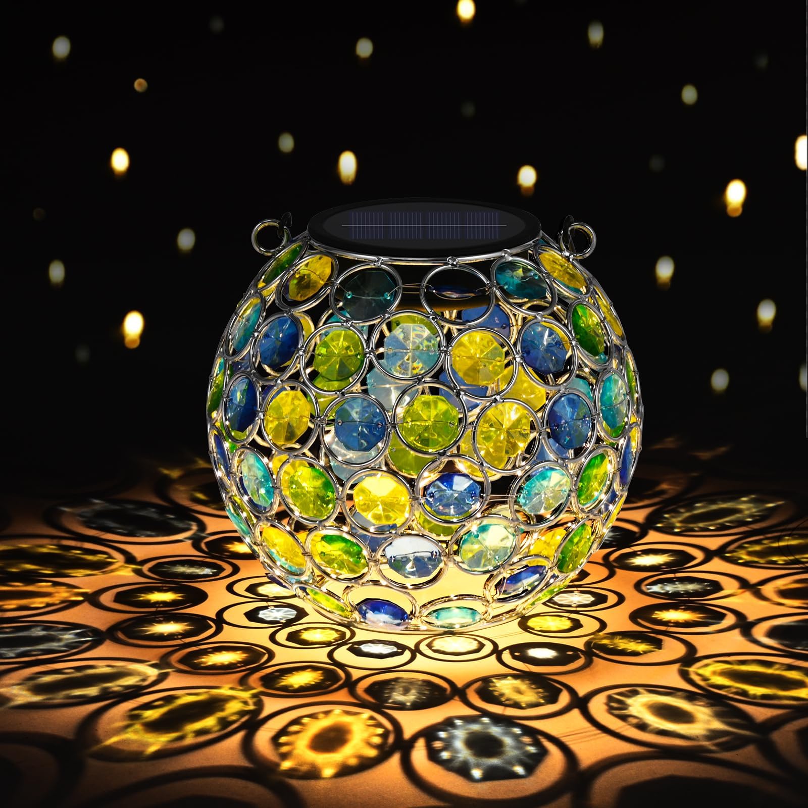 Uspring 1Pcs Crystal Mosaic Solar Hanging Lanterns Outdoor Waterproof Blue