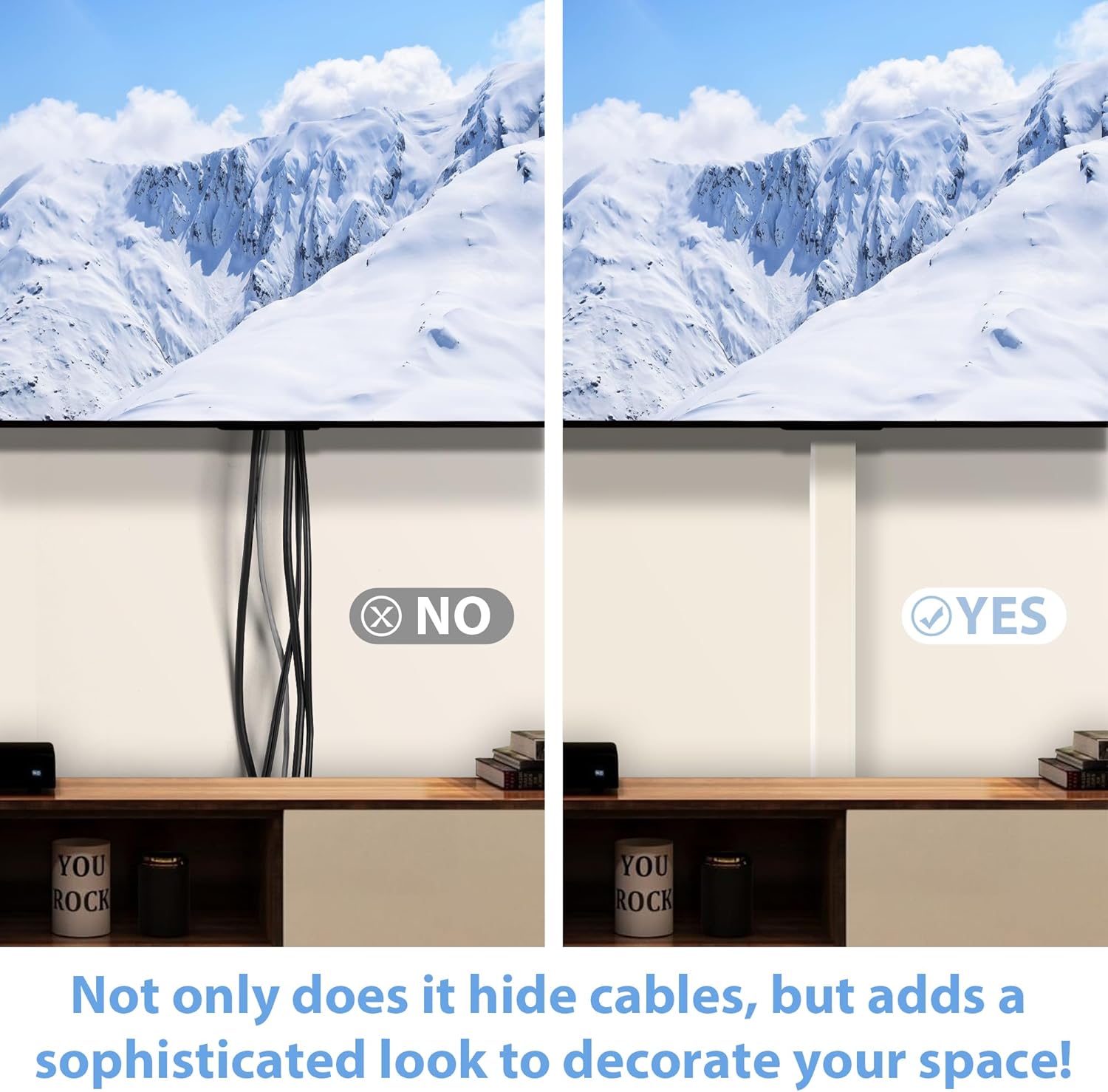 Cord Hider Wall for 4-7 Wires, Cable Management Kit, X-Large 72in Cord Organizer Wall, TV Cable Hider Wire Hider for Wall Hide Cords Wall Mounted TV, Cable Raceway Beige, W1.5in H0.8in
