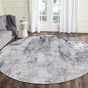 vivorug Round Rug 5ft Abstract Round Area Rug Non-Slip Indoor Carpet for Living Room Bedroom Entryway, Stain Resistant Home Decor Circle Rug, Grey/Navy