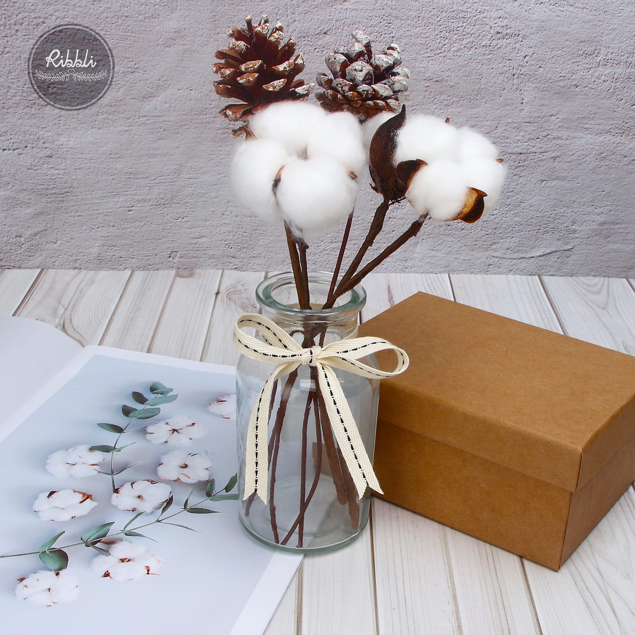 Ribbli Cinta de sarga de algodón, carrete de 3/8 pulgadas x 10 yardas, natural/negro, cinta cosida 100% algodón, uso para envolver regalos, decoración del hogar, decoración floral
