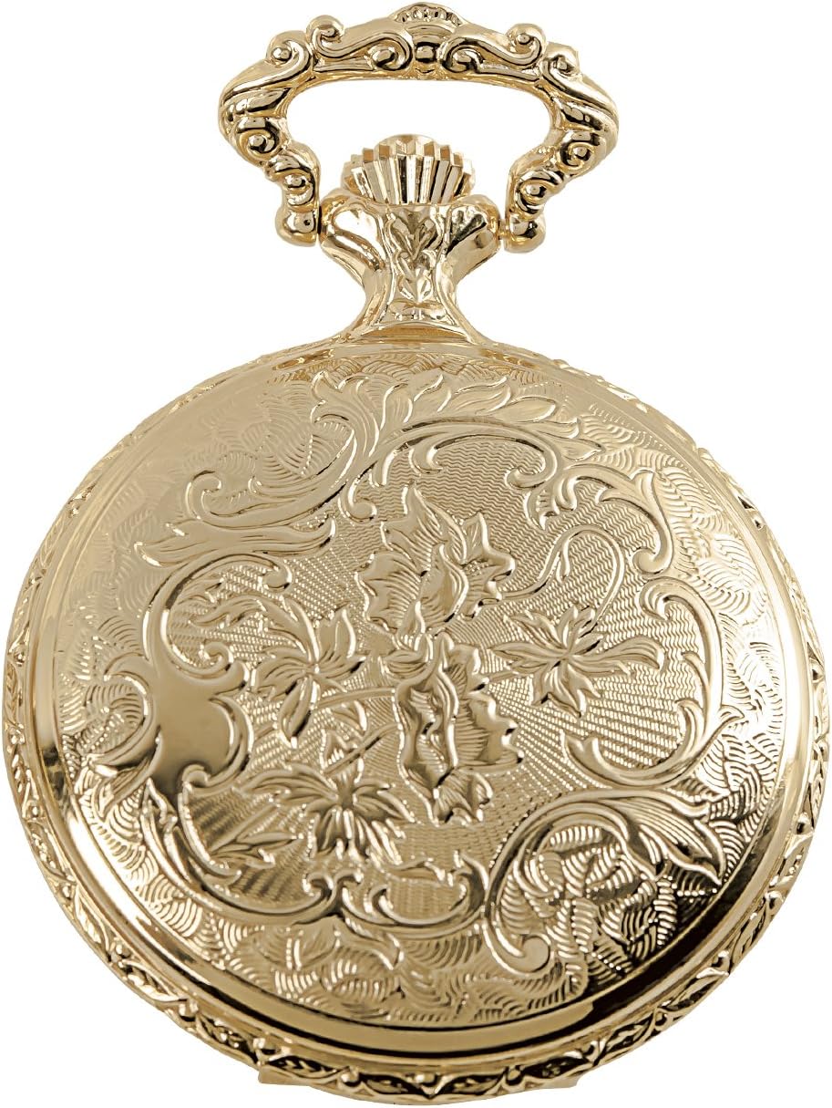 Daniel Steiger Flying Eagle Luxury Vintage Hunter Pocket Watch with Chain - Hand-Made Hunter Pocket Watch - 18k Gold Finish - Engraved Flying Eagle Design - White Dial with Black Roman Numerals