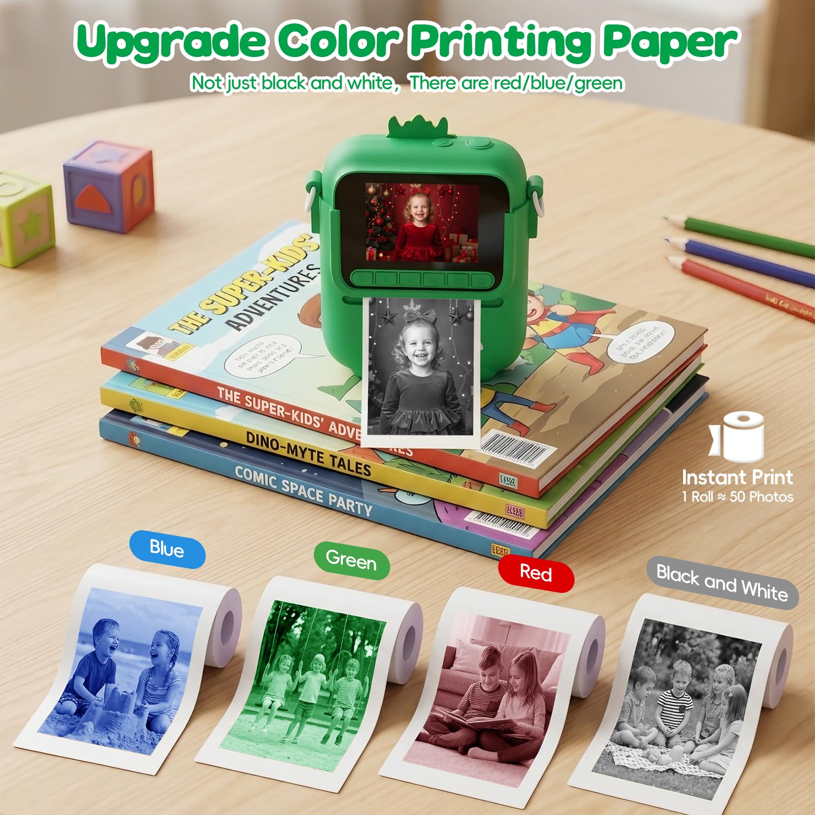 Camara Fotos Infantil Instantanea, con 5 Papel de Impresión, 32GB Tarjeta