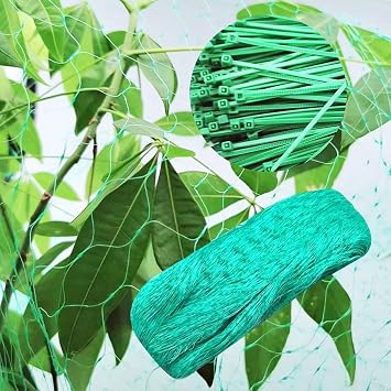 Garden Bird Netting, 13 Feet X 33 Feet Anti Bird Protection Net with 100 Pieces Ties, Plant Netting for Protecting Plants Fruit Trees Vegetables from Birds Green-4X10Meter