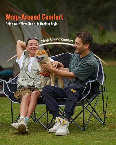Miniatura 7 de KingCamp Silla de campamento doble, de gran tamaño, 660 libras, sofá biplaza resistente para adultos, portátil, plegable, XL, sofá para 2 personas,