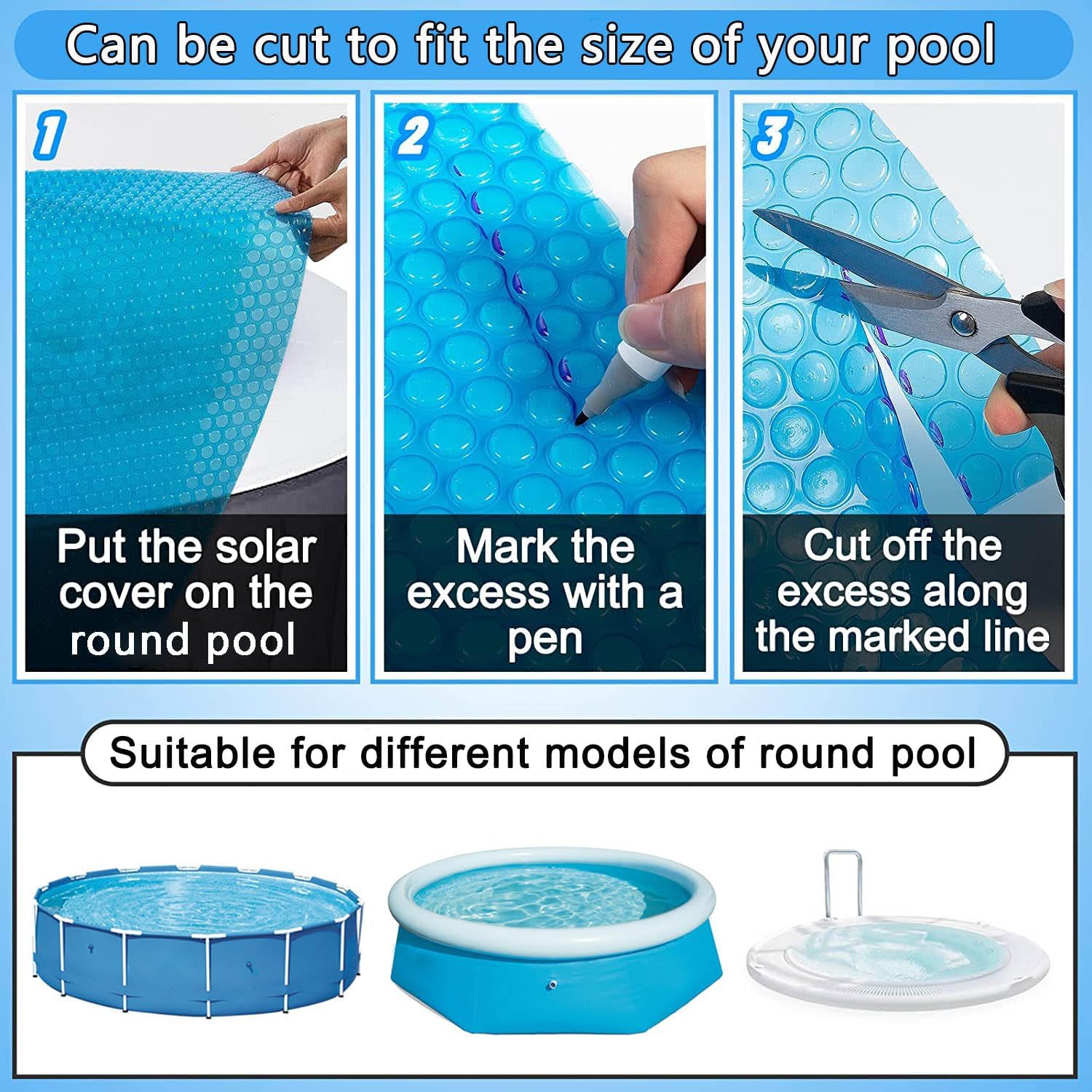 Solar Round Pool Covers Blankets, Solar Heating, Blue, 10 Ft, Round, Pool Cover