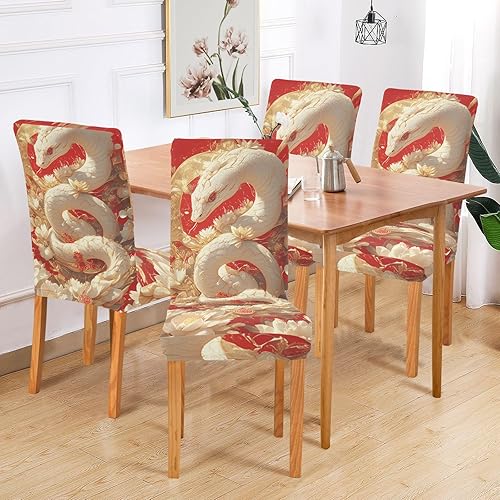 Miniatura 6 de Chinese New Year White Snake Flowers Decorative Chair Slipcover for Wedding Banquets Removable Happy Birthday Chair Cover for Classroom cubre sillas