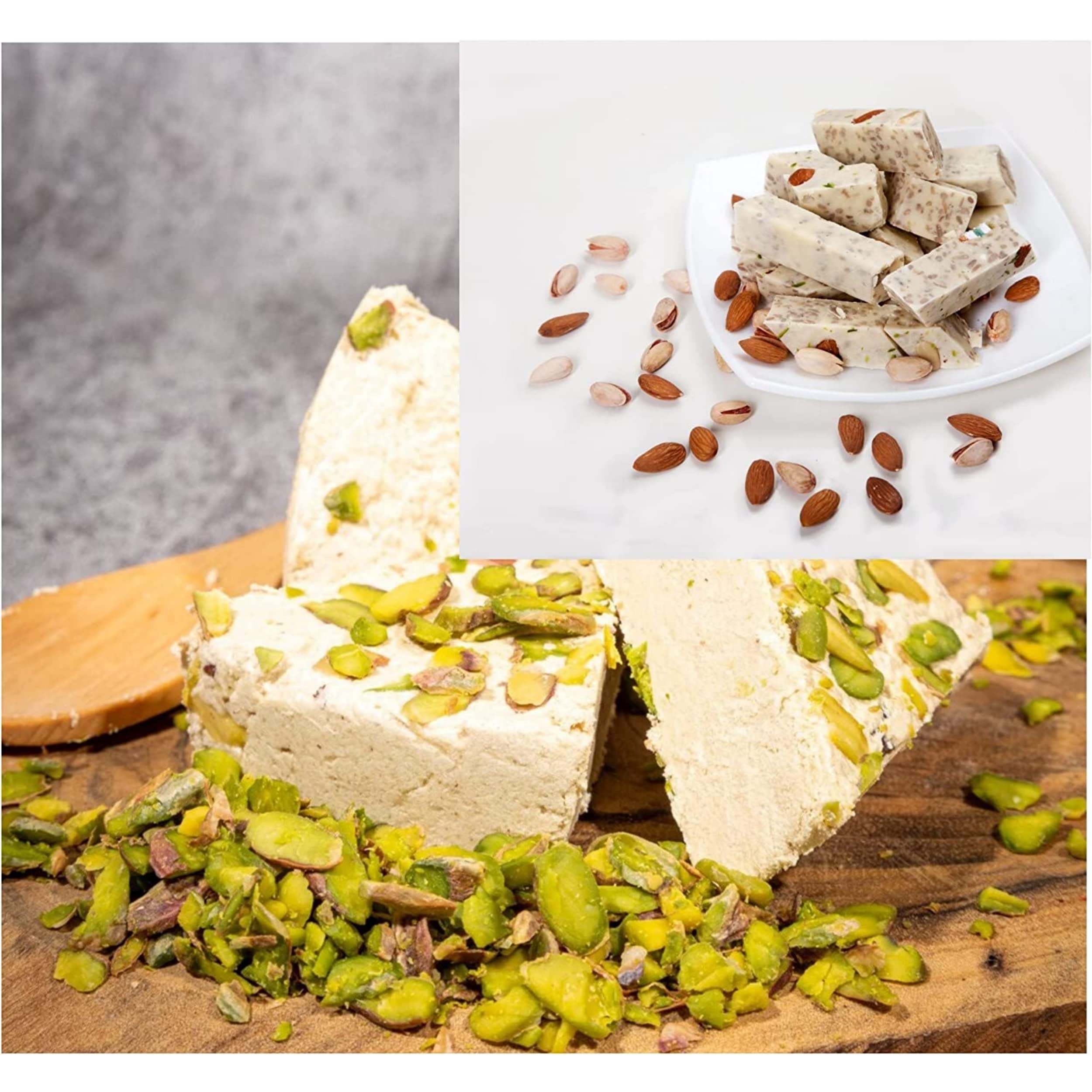 HALVA400-Halva Con Gota De Pistacho O Vainilla (Lote De 2 cajas) Muy apreciado por todo el mundo rico en nutrientes, proteínas y calcio, un excelente postre para grandes y pequeños.