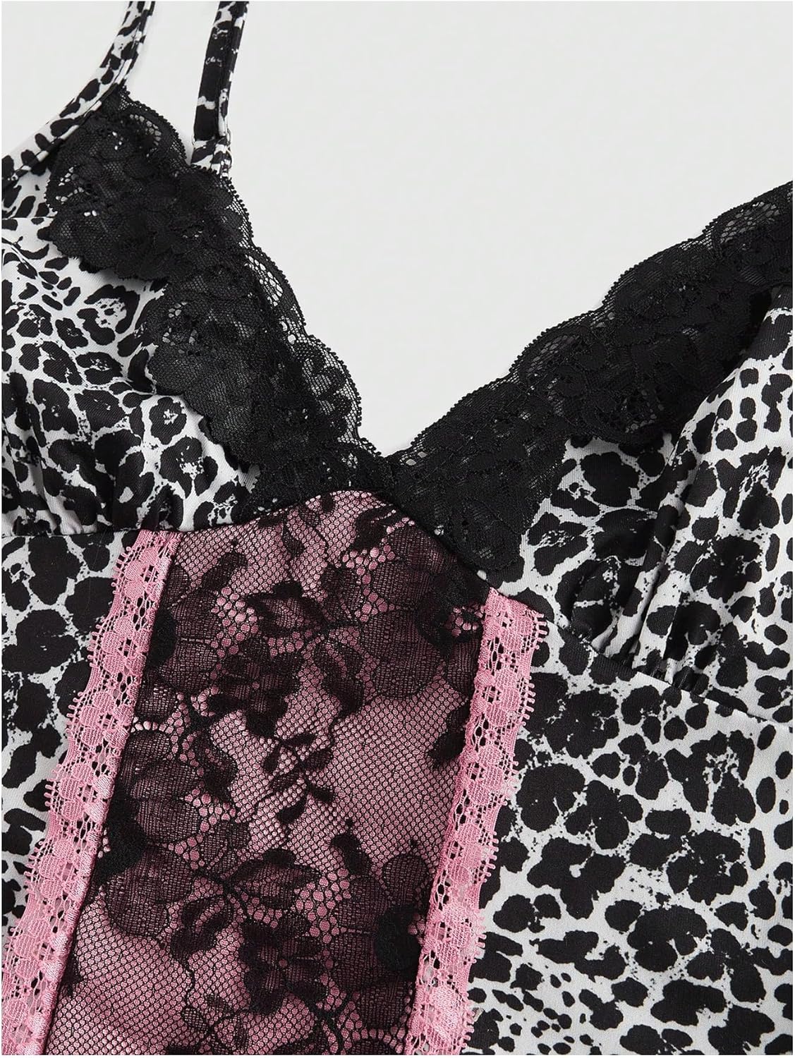 Women's Plus Size Lace Leopard Y2K Camisole Tops V Neck Spaghetti Strap Goth Low Cut Top - Image 3