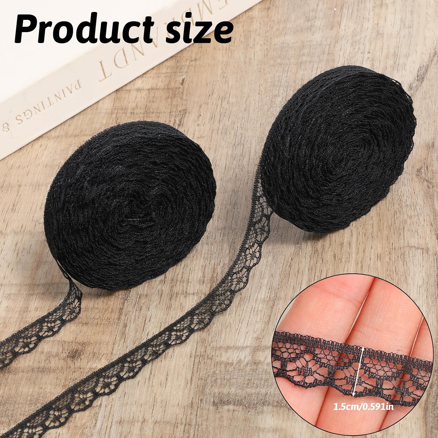 40 Yards Black Lace Ribbon, 0.6 in Vintage Lace Trim Ribbon for Gift Wrapping Sewing DIY Crafts Wedding Decorations