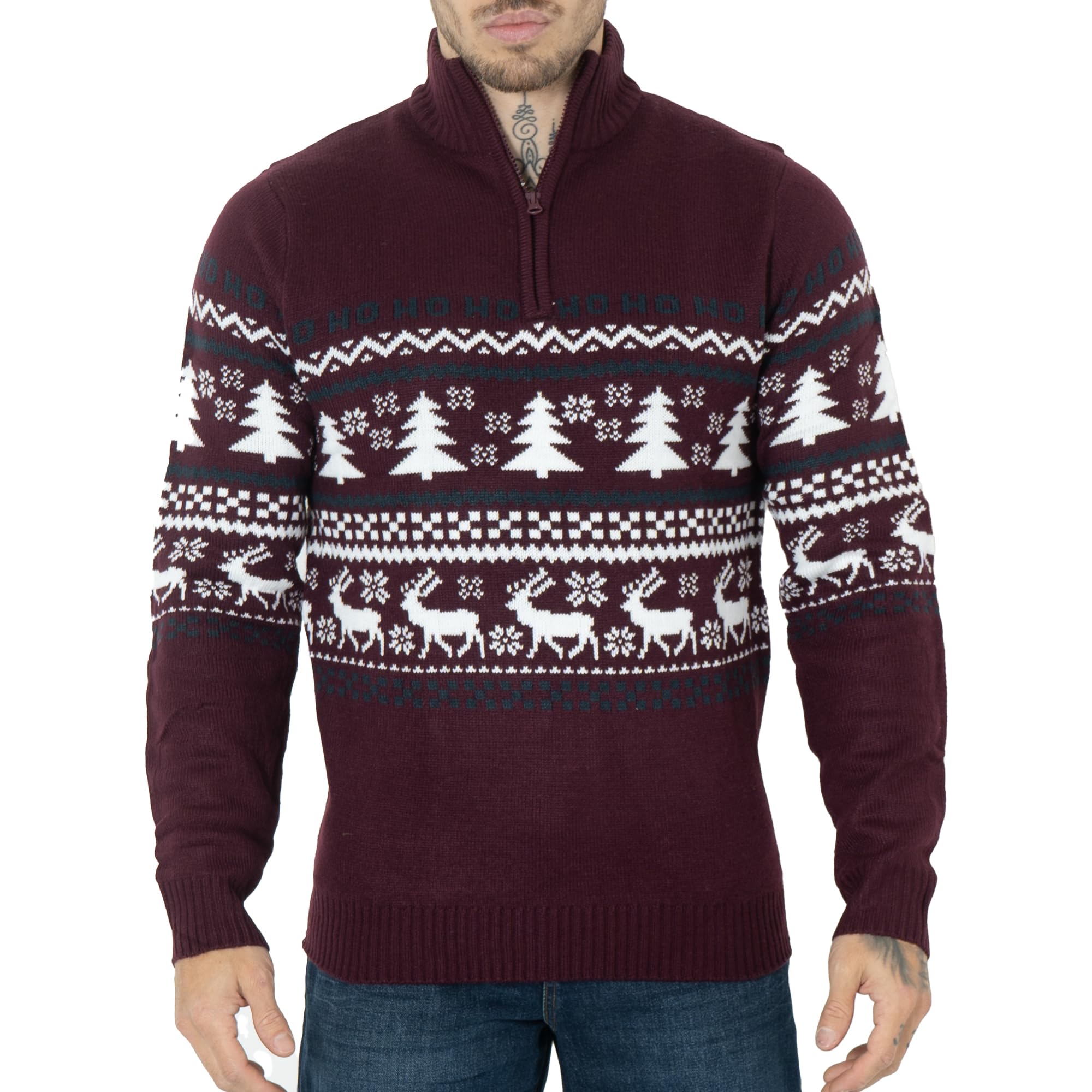 Noroze Men's Burgundy Christmas Jumper Novelty Fair Isle Sweater Chunky Knit Xmas Jumpers For Wo Unisex Pullover Uk Sizes S-3Xl