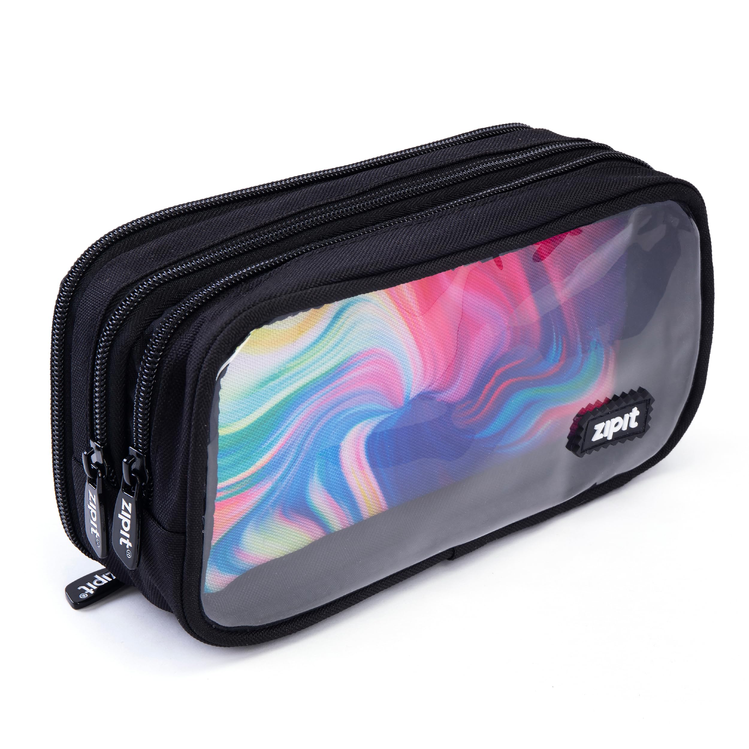 ZIPIT Half & Half Pencil Case | Large Capacity Pencil Pouch | Pencil Bag for School, College and Office (Black)