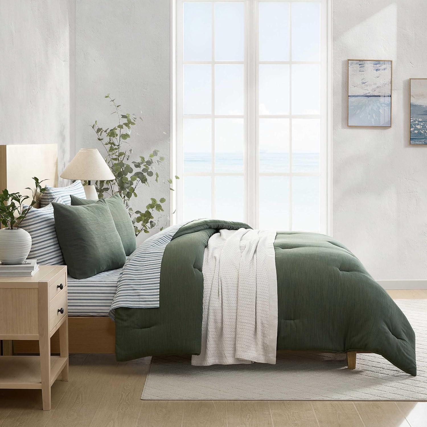 Nautica - King Comforter Set, Soft & Smooth Reversible Micro Chevron Woven Bedding w/Matching Pillowcases, 3 Piece Bed Sets (Herringbone Chenille Green)