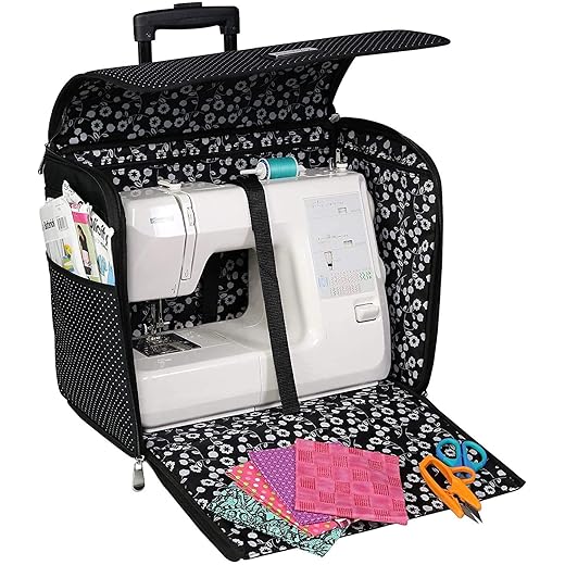 Everything Mary Collapsible Sewing Machine Case, Black Dot - Craft Rolling Tote Cover Bag with Wheels for Brother, Singer & Most Machines - Storage Organization Carrying Cart for Accessories