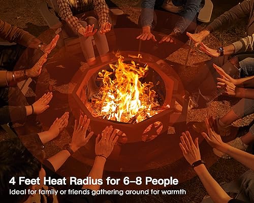 Miniatura 4 de Fogatas para exteriores de 35 pulgadas, hoguera octogonal de leña, hoguera resistente para patio, jardín, campamento, playa