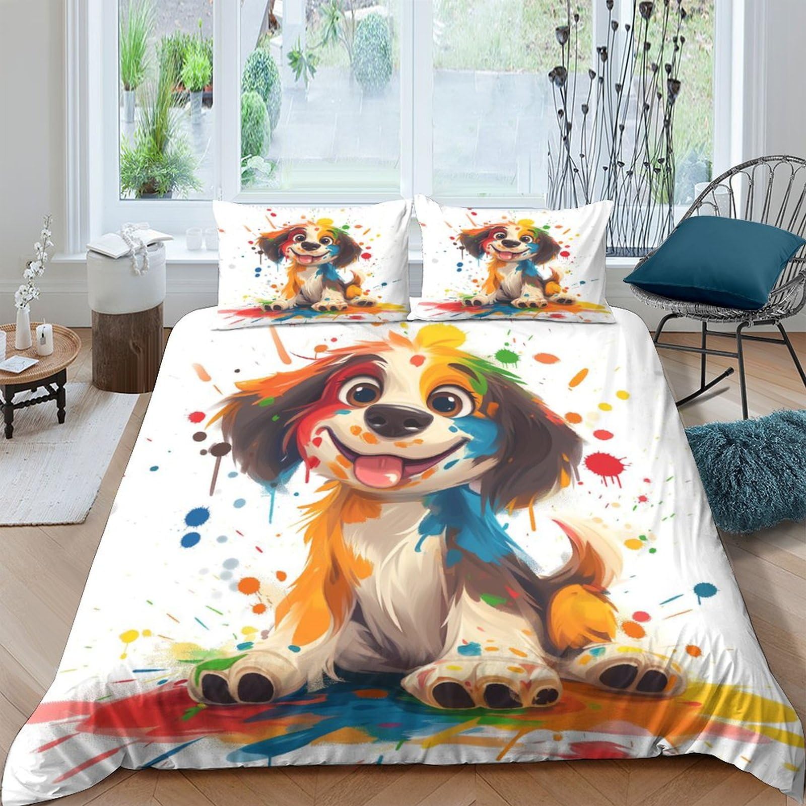 simpatico modello di cucciolo Set Di Biancheria Da Letto Con Copripiumino E Federe,motivo Color Reversibile,facile Da Lavare,anallergico,morbido E Liscio Matrimoniale Double（200x200cm）