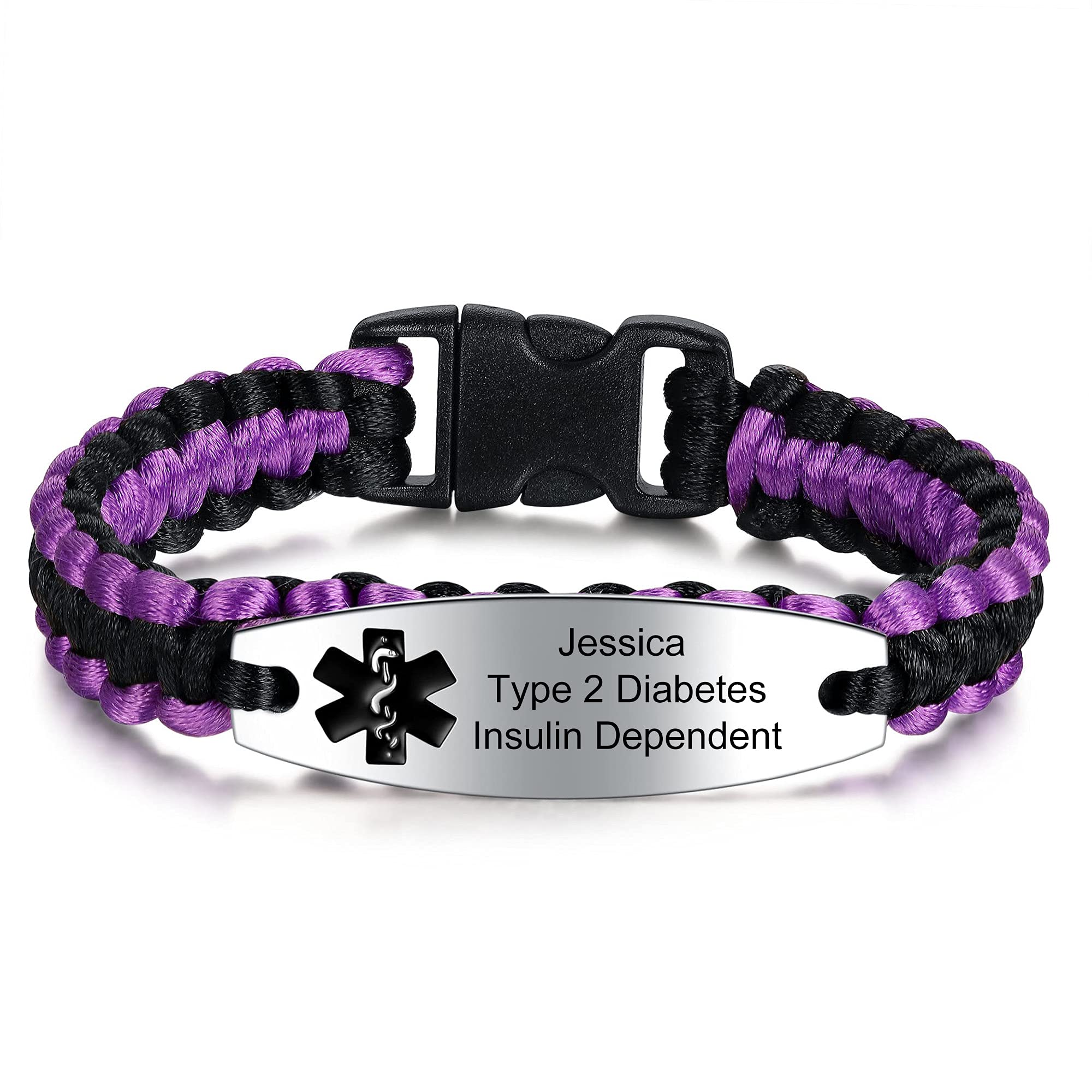 JF.JEWELRY Custom Medical Alert Bracelets for Women and Men | Personalized Customization Medical Alert ID Bracelet for Women with Handmade Nylon Rope, Free Laser Engraving 7.5 Inch