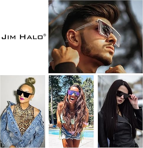 Vista 2 de JIM HALO Gafas de sol con escudo plano con espejo cuadrado sin montura para mujeres y hombres