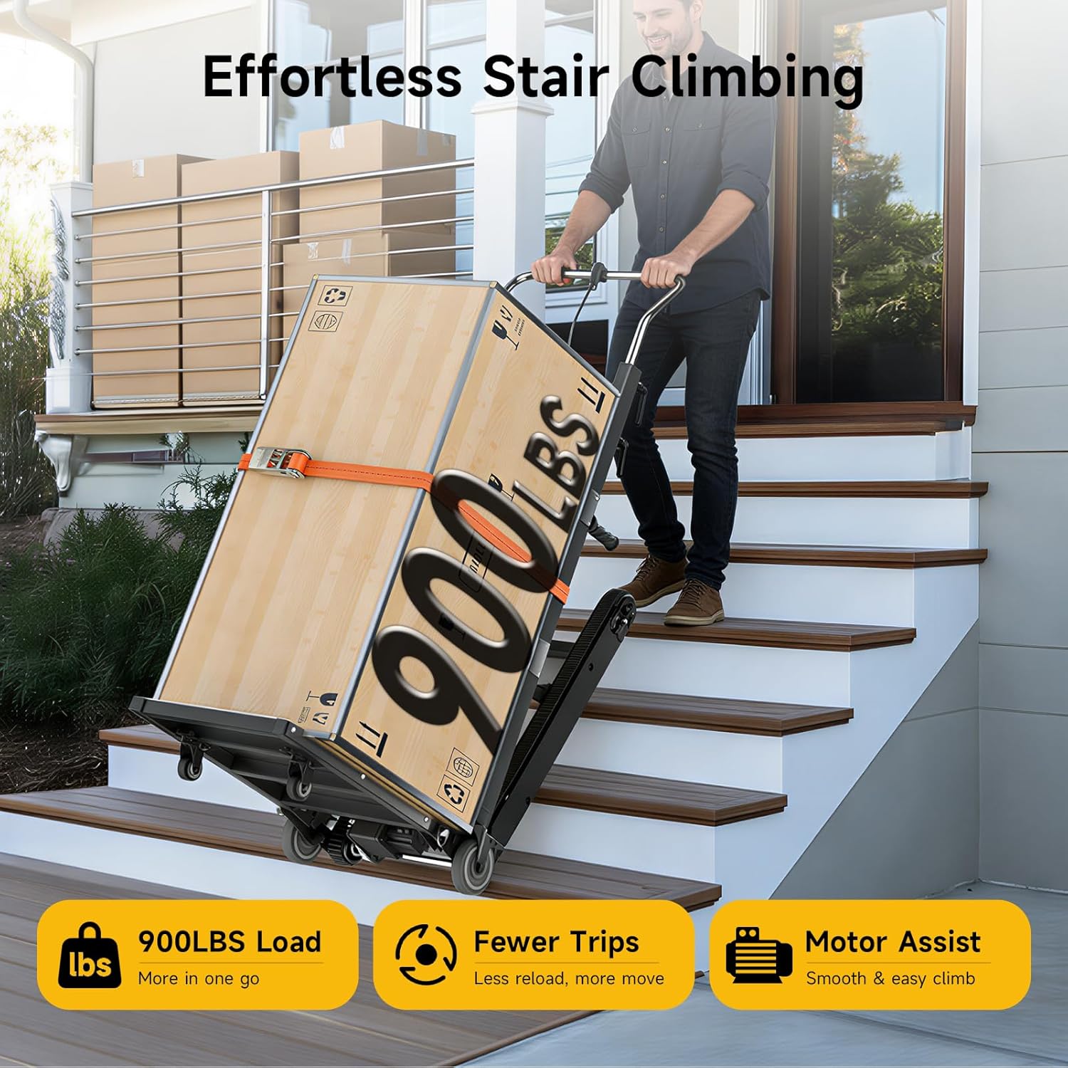 Electric Stair Climbing Dolly Heavy Duty Hand Truck Stair Climber Cart with Safety Strap (Black)