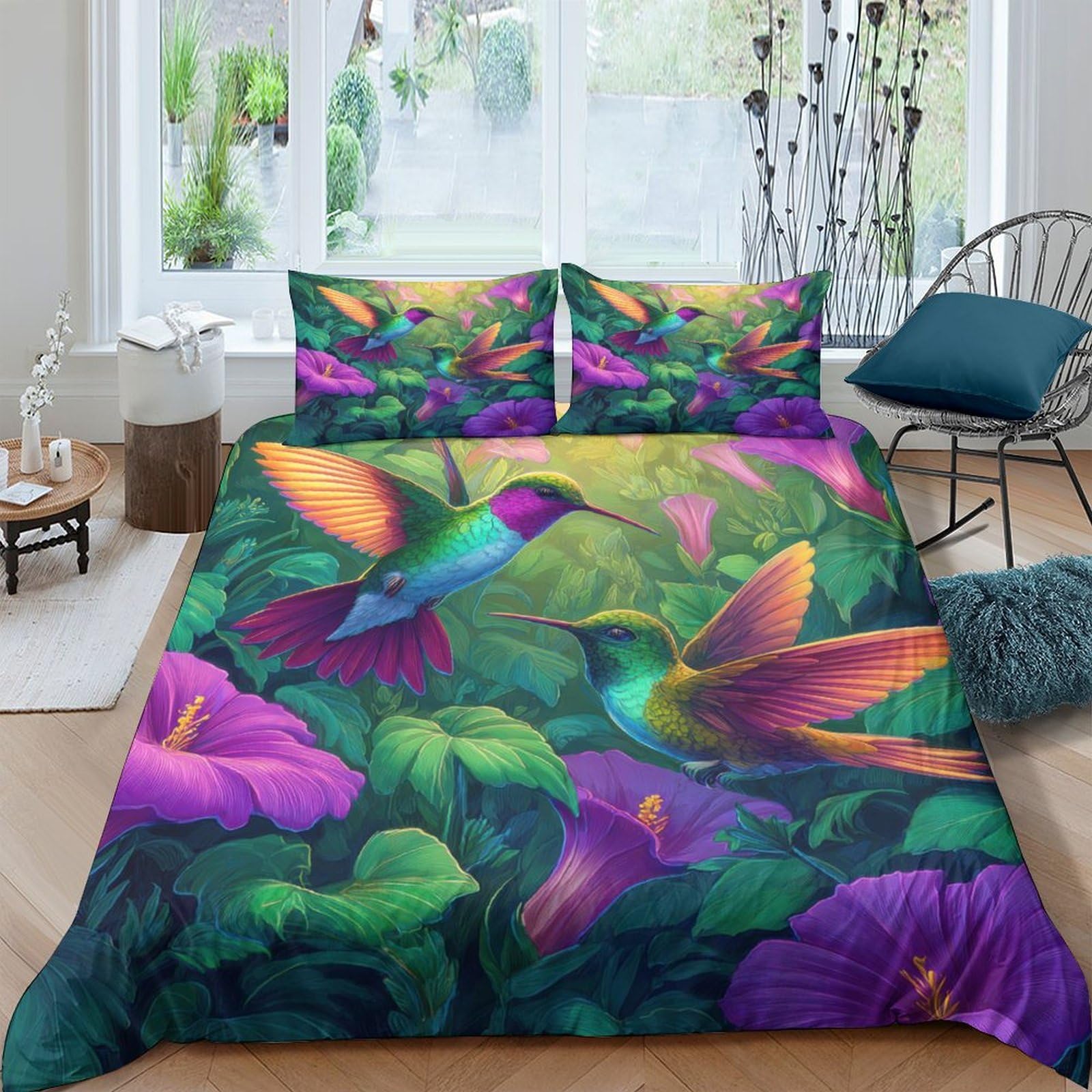 Ctjqhvkz Style-10 3D Printed Hummingbird Floral Fitted Sheet Microfiber Vibrant Nature Bed Cover For Bedroom Guest Room Mattress Protection Single（135X200cm）