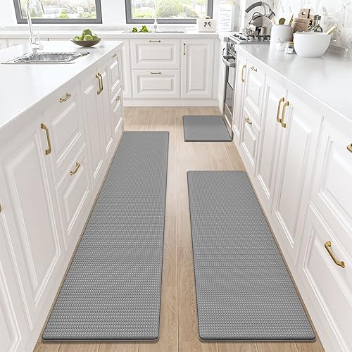DEXI Alfombras y tapetes de cocina acolchados antifatiga, cómodos, para piso, impermeables, juego de 3, 17 x 29 pulgadas + 17 x 59 pulgadas + 17 x