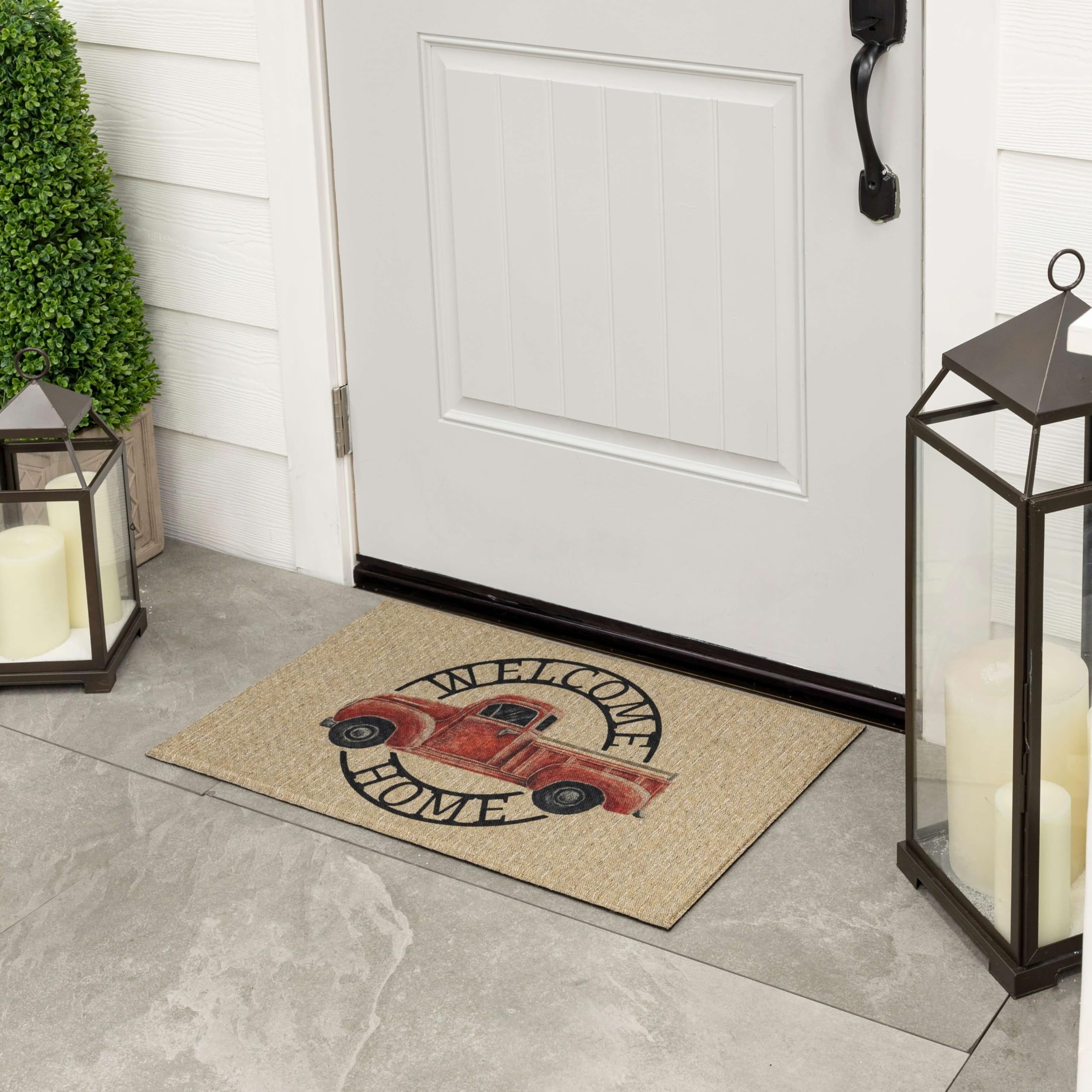 Condition photo showing New/Like New for mohawk home entryway door mat 1' 6" x 2' 6" all weather outdoor non slip recycled rubber doormat, harvest chalk home tan