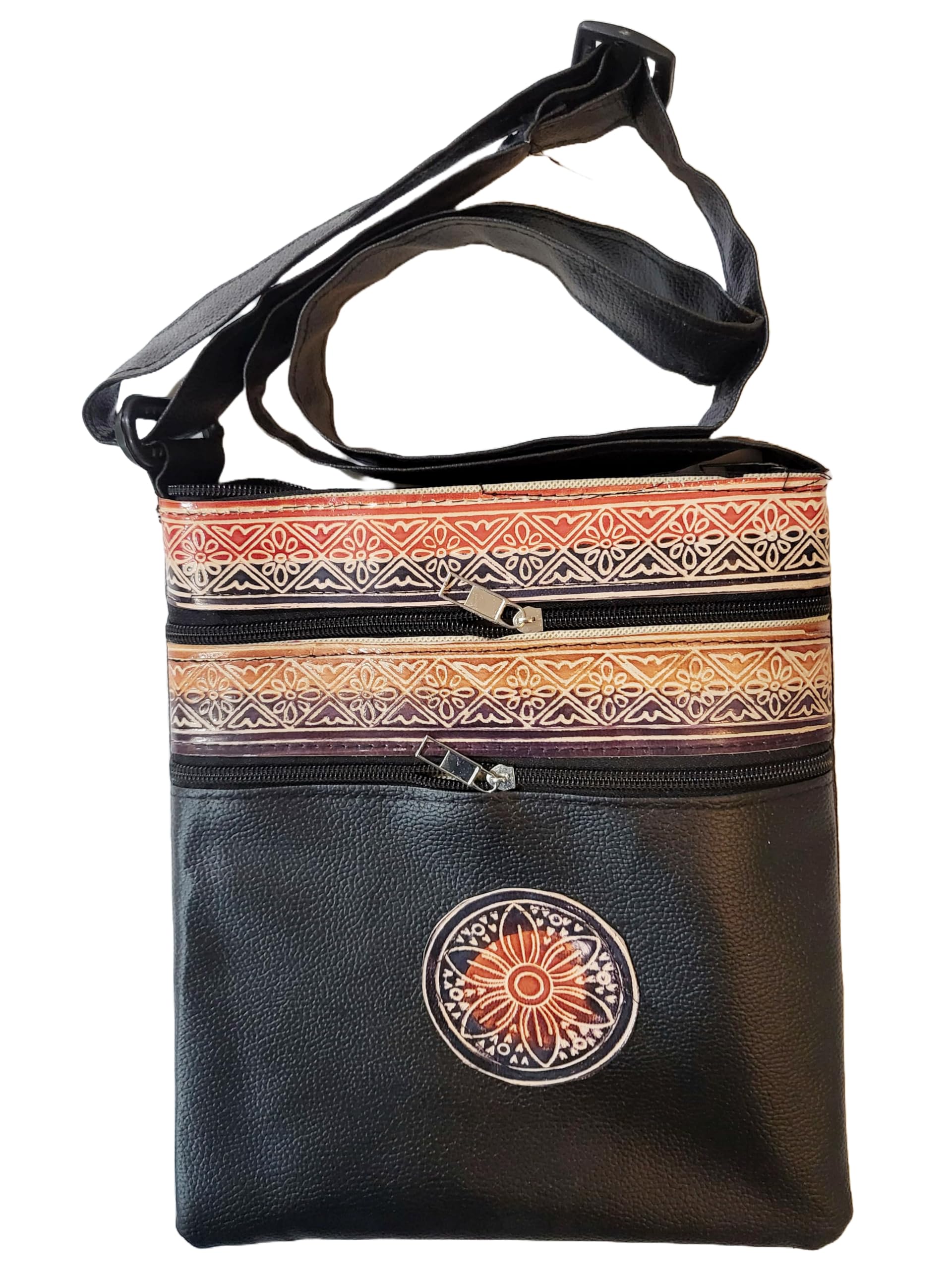 Shantiniketan Leather+Rexine Crossbody Sling Bag (Black)-image-34