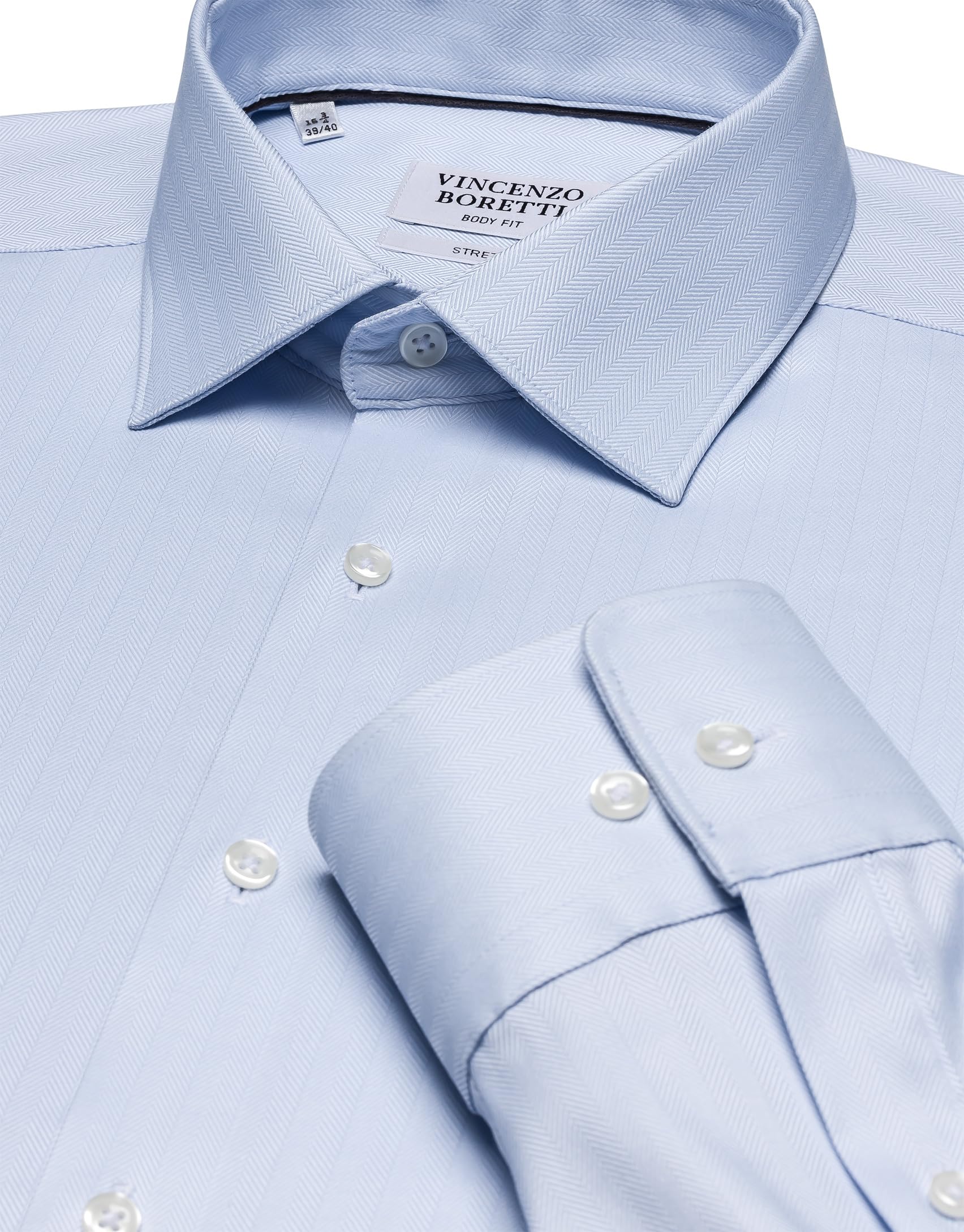 Vincenzo Boretti Camicia Elastica Uomo Eleganti, Taglio Molto Aderente (Extra Slim-Fit), Stretch, Collo Classico, Manica Lunga, in Tinta Unita - Easy Iron, Facile da Stirare