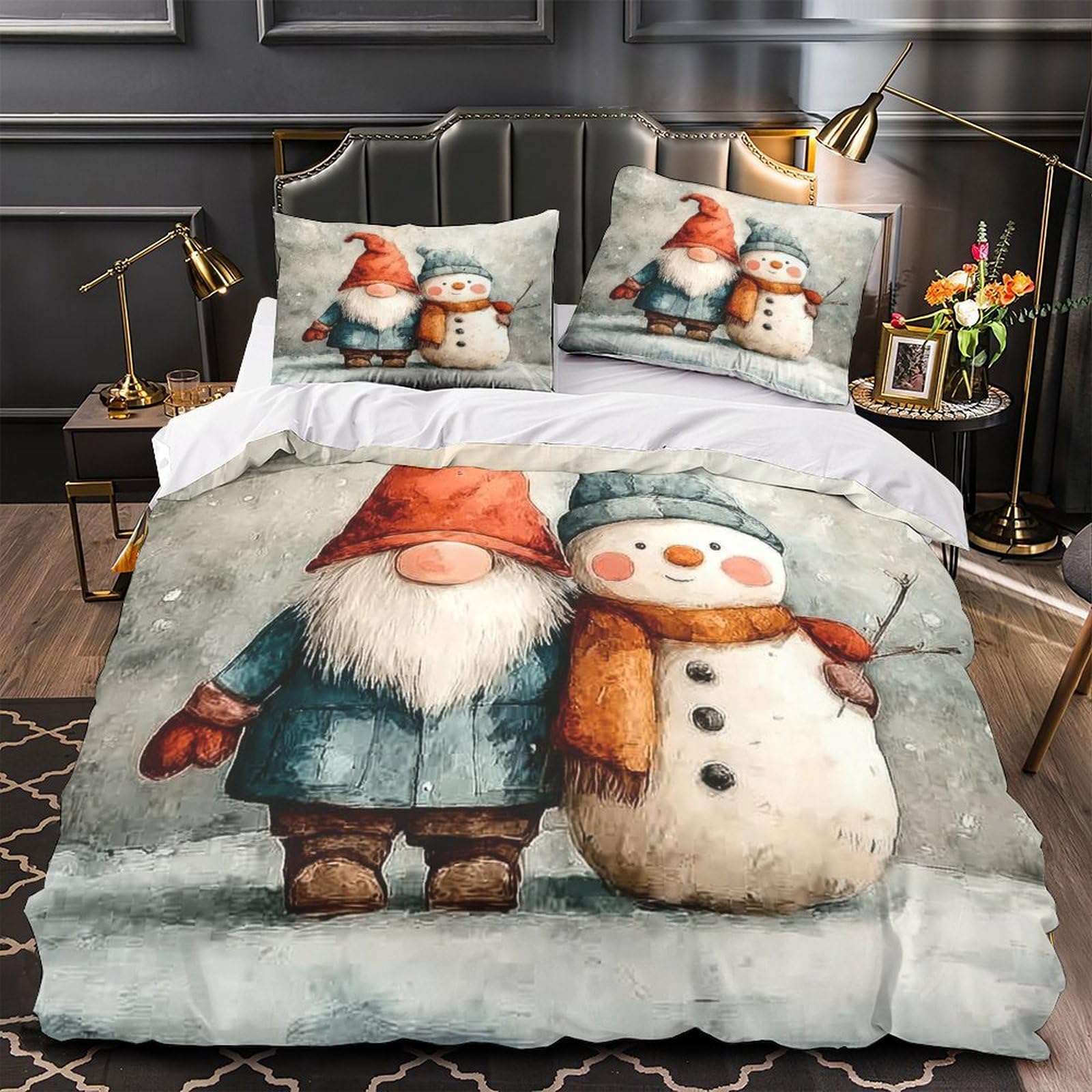 Linge de lit Gnomes de Noël avec impression 3D durable et microfibre ultra douce